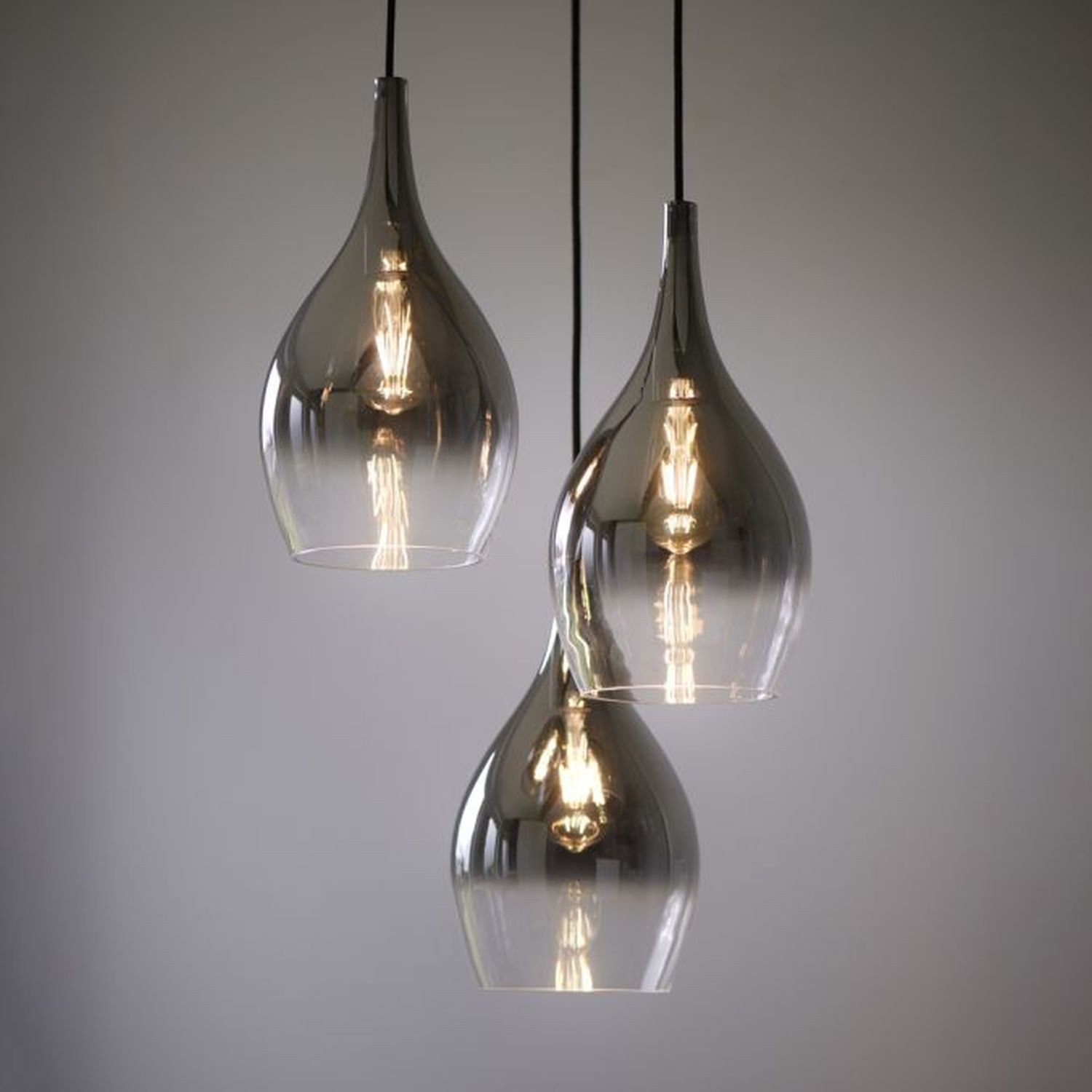 Licht-Erlebnisse Pendelleuchte SWIFO, ohne Leuchtmittel, Metall Glas E27 43 cm breit H: max. 120 cm Chrom Anthrazit 3-flammig