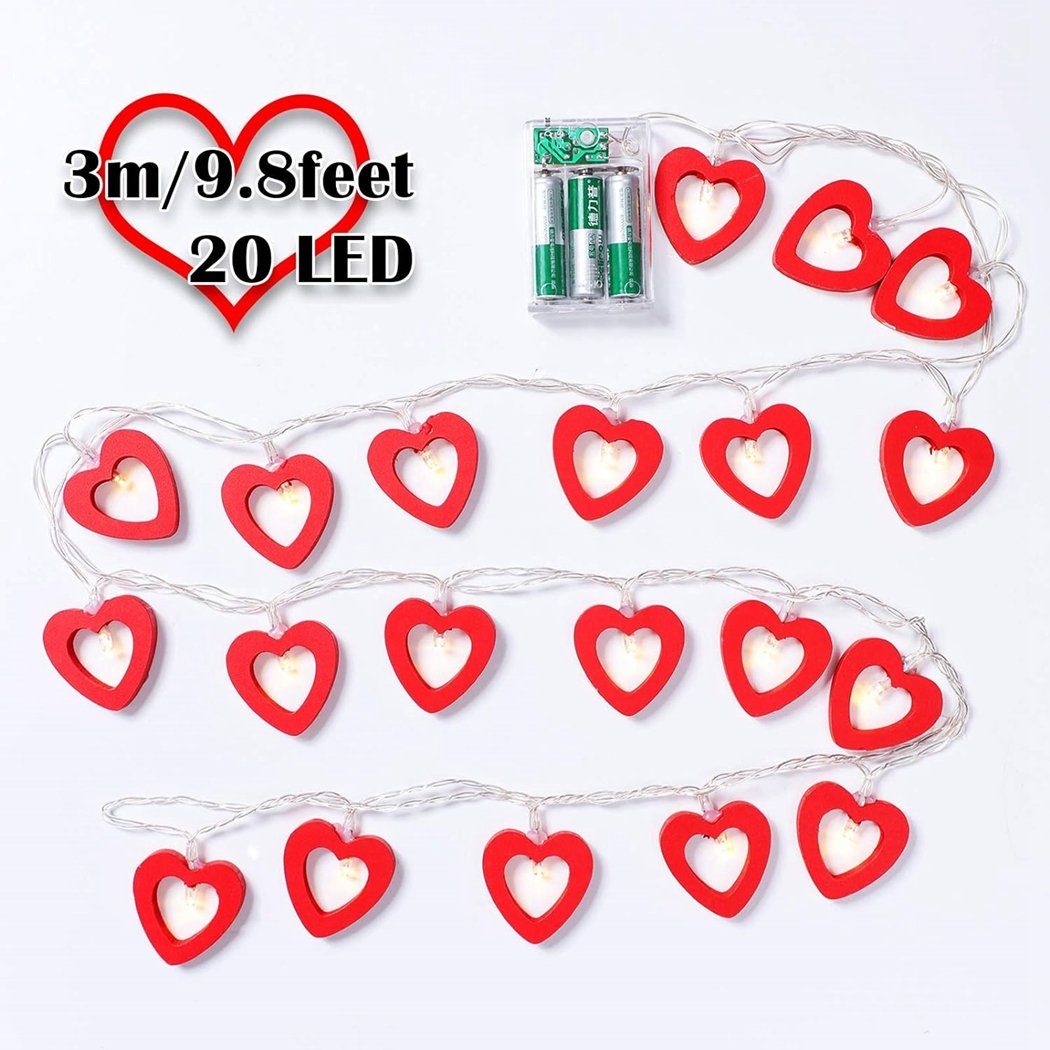 LED-Lichterketten TUABUR LED-Lichterkette warmer 20 Liebe, herzförmige Liebeslichterkette mit