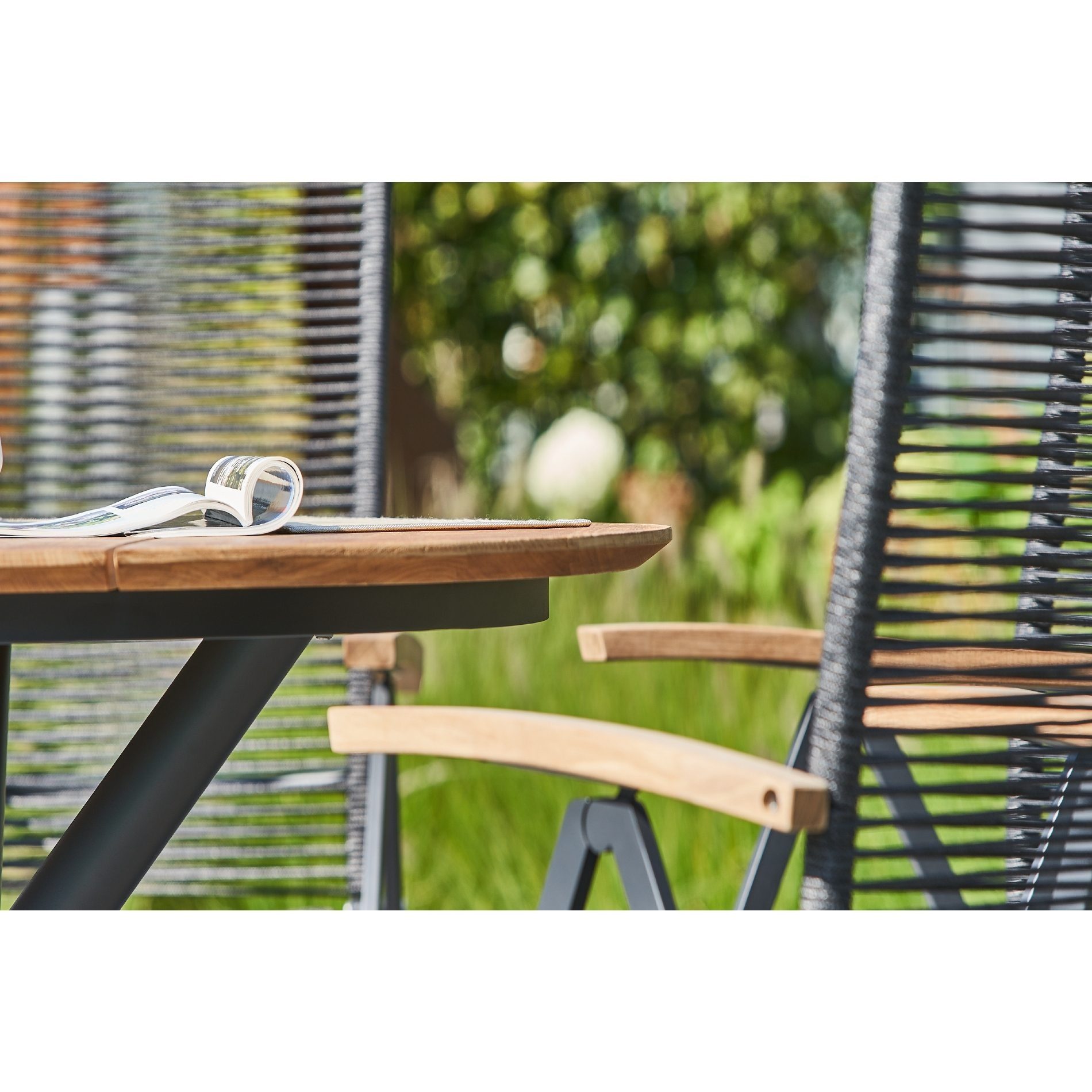 CASA DOMA Gartentisch Perano (Edelstahl anthrazit/Teak), rund, Ø 120 cm