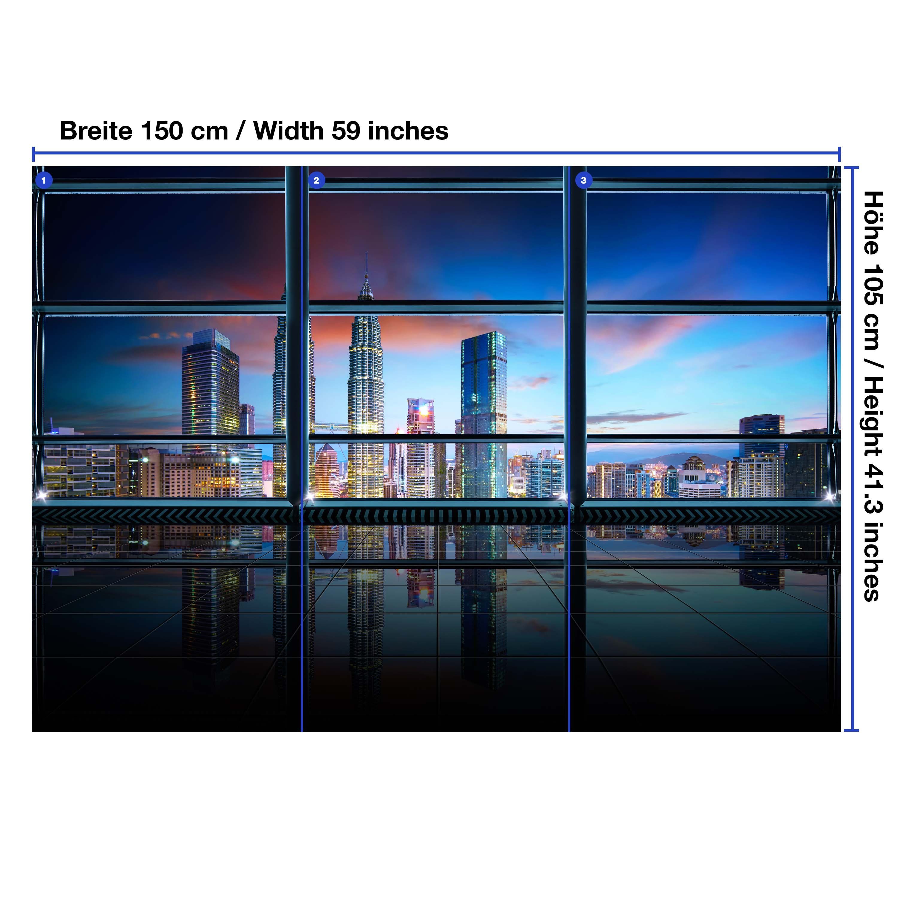 Ausblick, Vliestapete Skyline glatt, Motivtapete, Fototapete Nacht wandmotiv24 matt, Wandtapete, Stadt