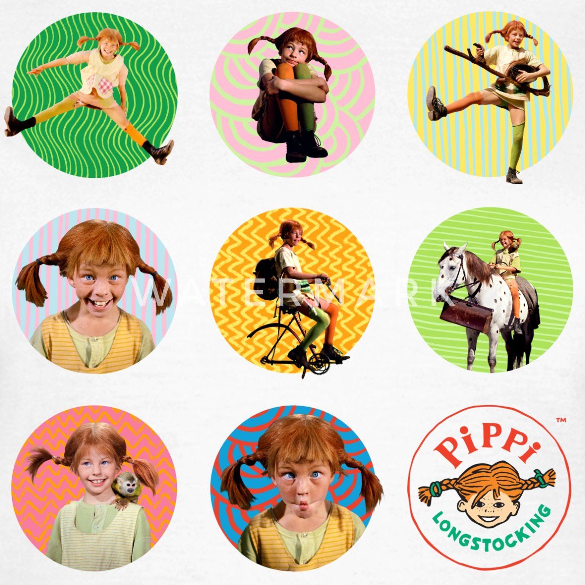 Spreadshirt T-Shirt Pippi Langstrumpf Bilder Von Pippi In Kreisen Frauen T-Shirt (1-tlg) Slim Fit, fällt klein aus