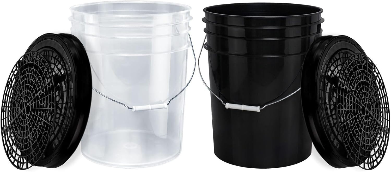 BENBOW Reinigungs-Set 2x Wascheimer schwarz, transparent, 2x Schmutzsieb und Deckel schwarz, (6-teilig), 2x Wascheimer schwarz, transparent, 2x Schmutzsieb und Deckel schwarz