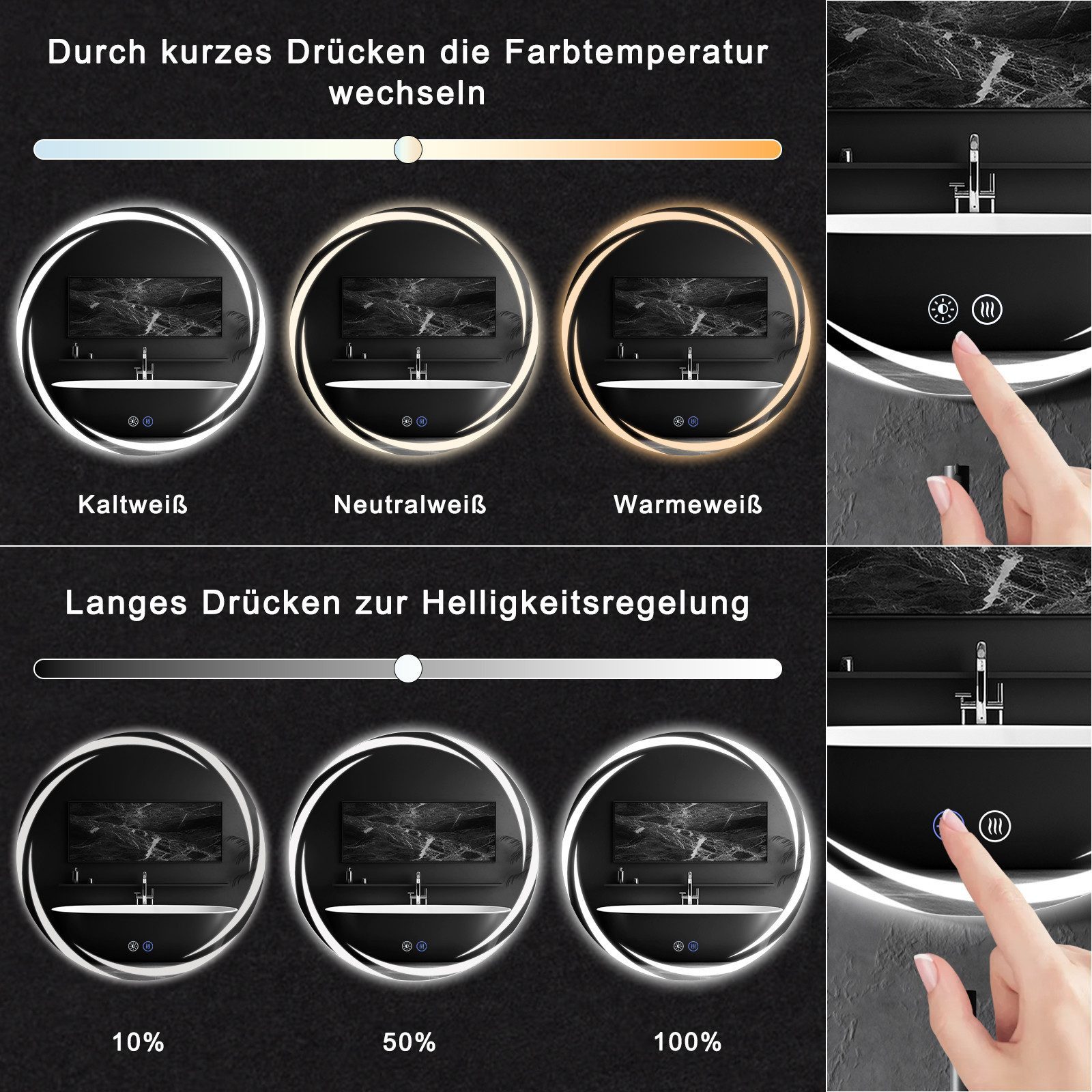 Nettlife Wandspiegel LED spiegel mit Beleuchtung Rund 80cm, zimmerspiegel m günstig online kaufen