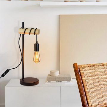 ZMH Tischleuchte Vintage Schwarz Industrial Stahl Holz E27 Wohn- Schlafzimmer Büro, ohne Leuchtmittel
