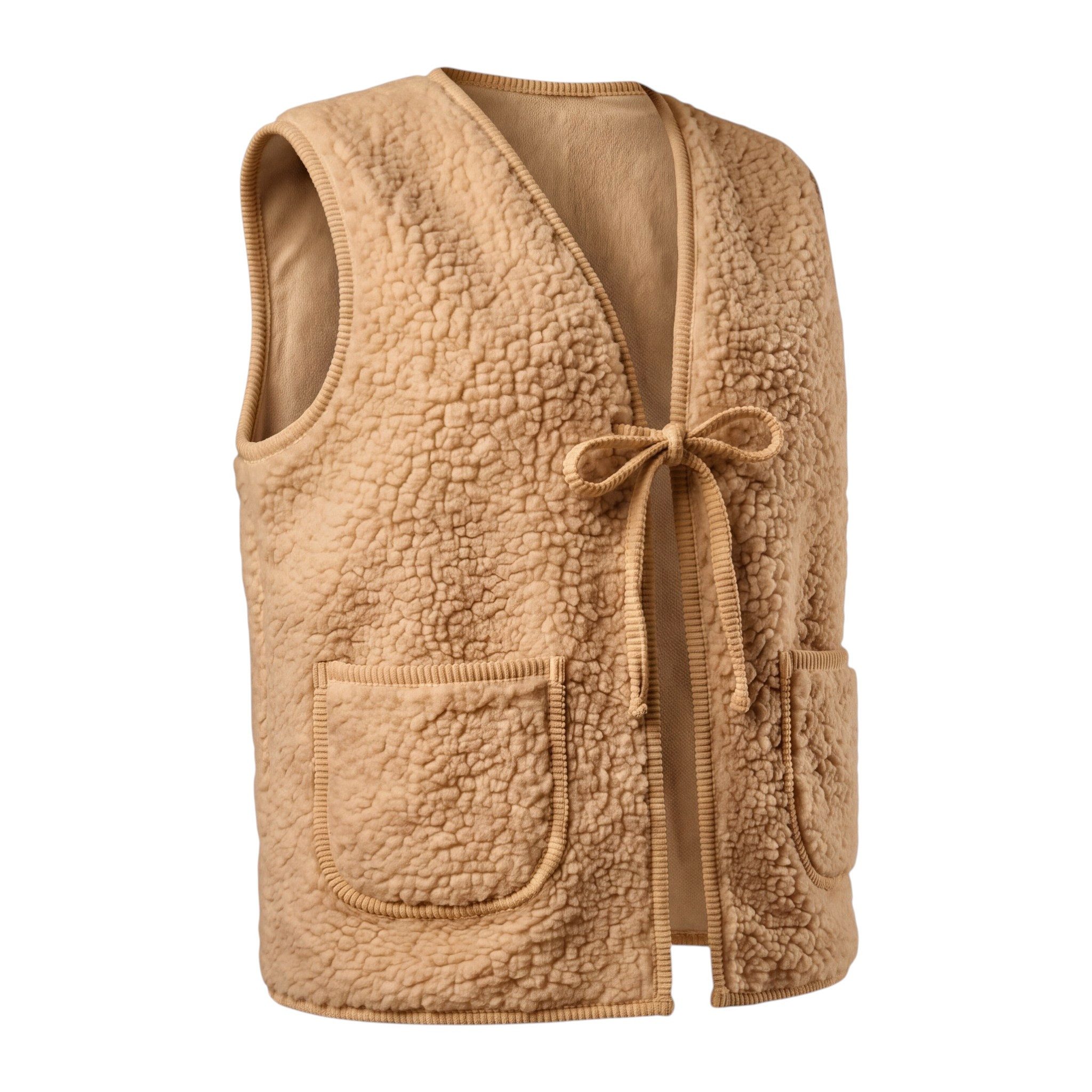 OriginalYou Kurzweste Damen Teddyweste Bouclé ärmellose Weste Bindeband vielseitig kombinierbar, auch in großen Größen