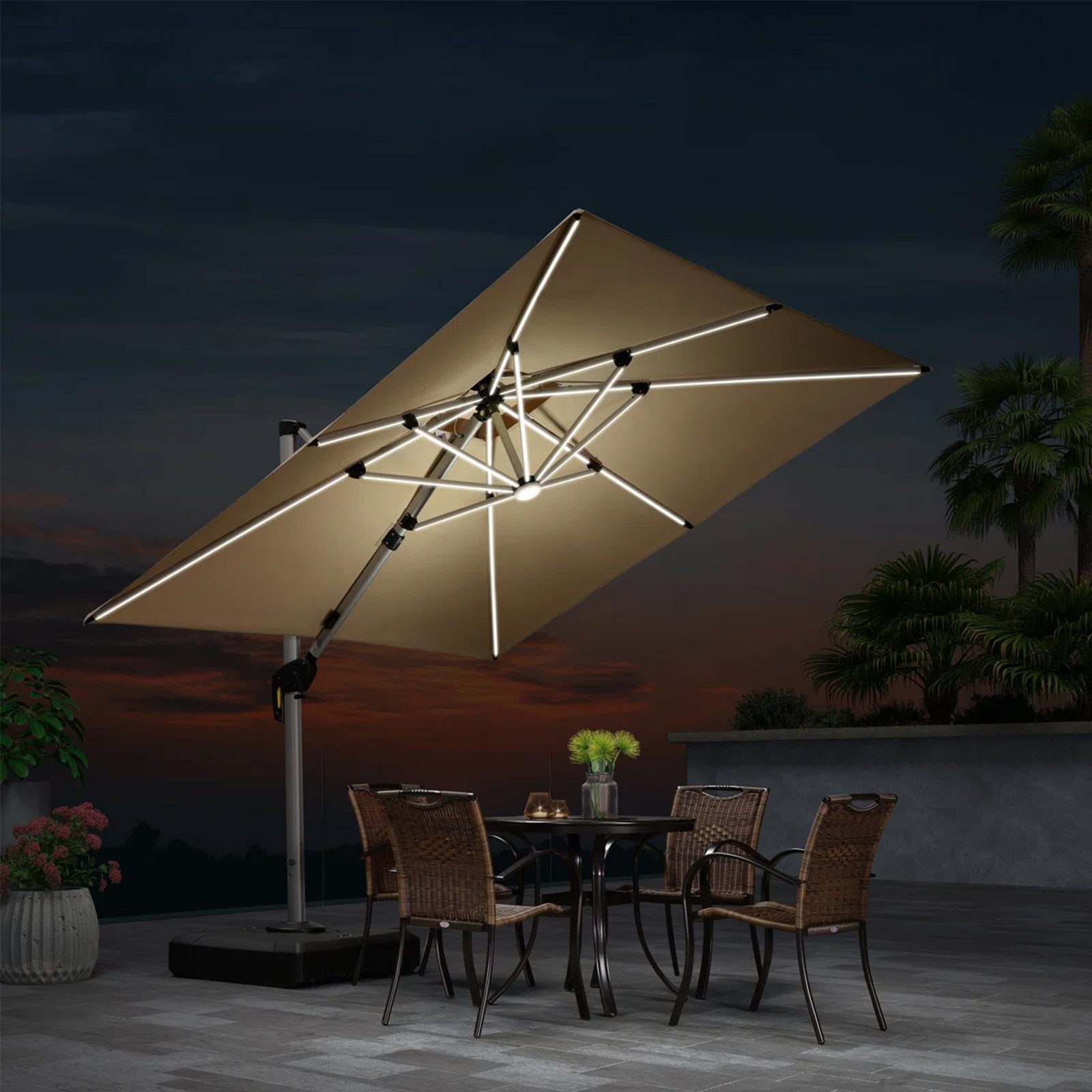 PURPLE LEAF Sonnenschirm Quadratischer Außenbereich Ampelschirm, Gartenschirm mit Solar LED, LxB: 270,00x270,00 cm, 360°Rotation, Sonnenschutz UV50+, für Garten, Terrasse, Pool
