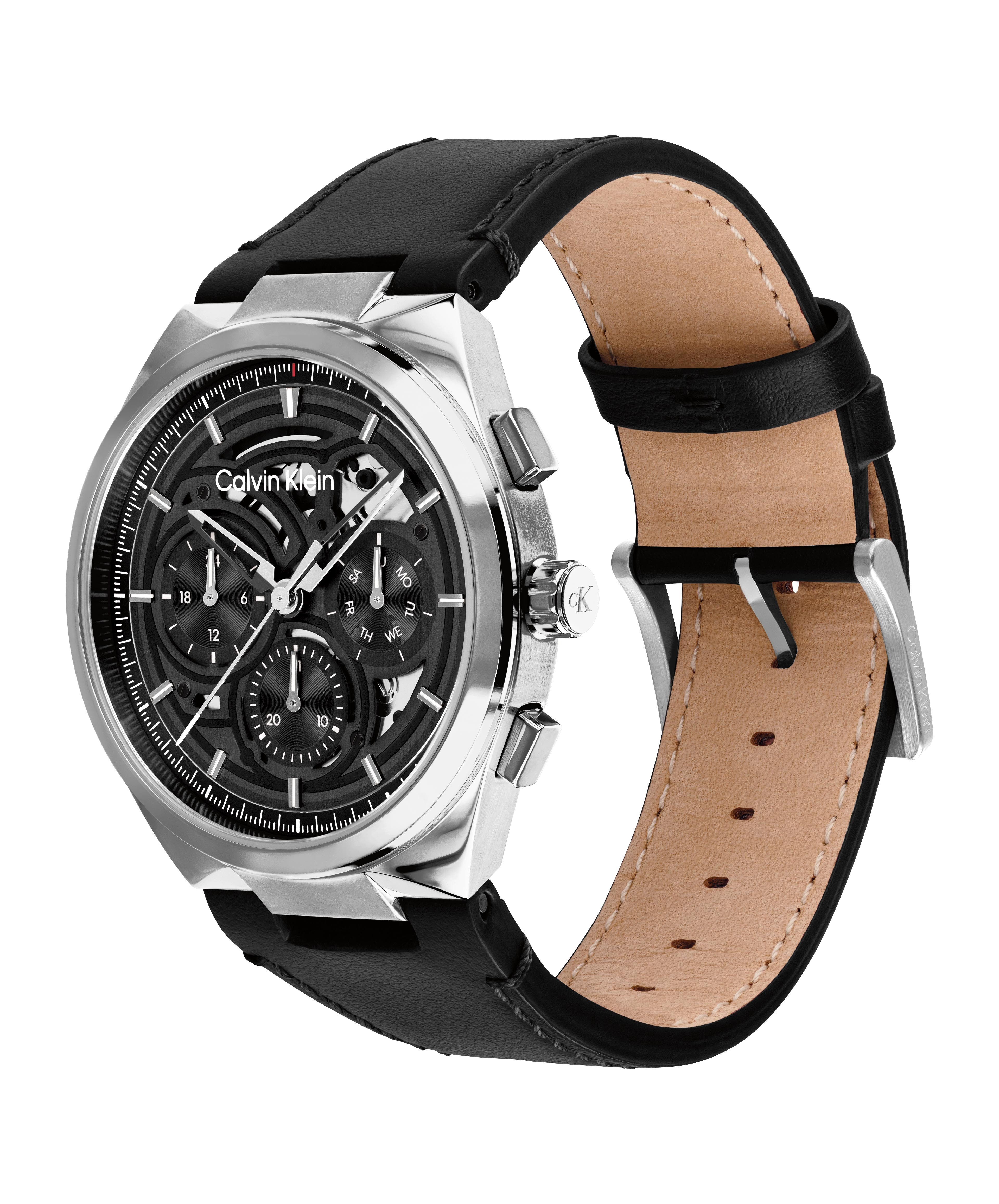 Calvin Klein Multifunktionsuhr DISTINGUISH SKELETON 25200575, Quarzuhr, Armbanduhr, Herrenuhr, Lederarmband, analog