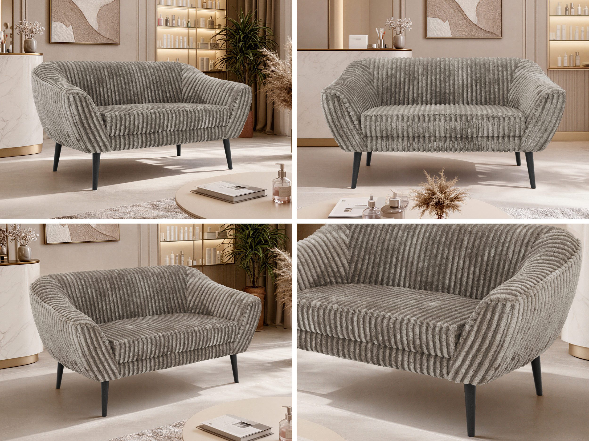 MKS MÖBEL Sofa PIRS, 2-Sitzer, Design mit Steppung, Wellenfederung, Scandi-Design, Füße wählbar