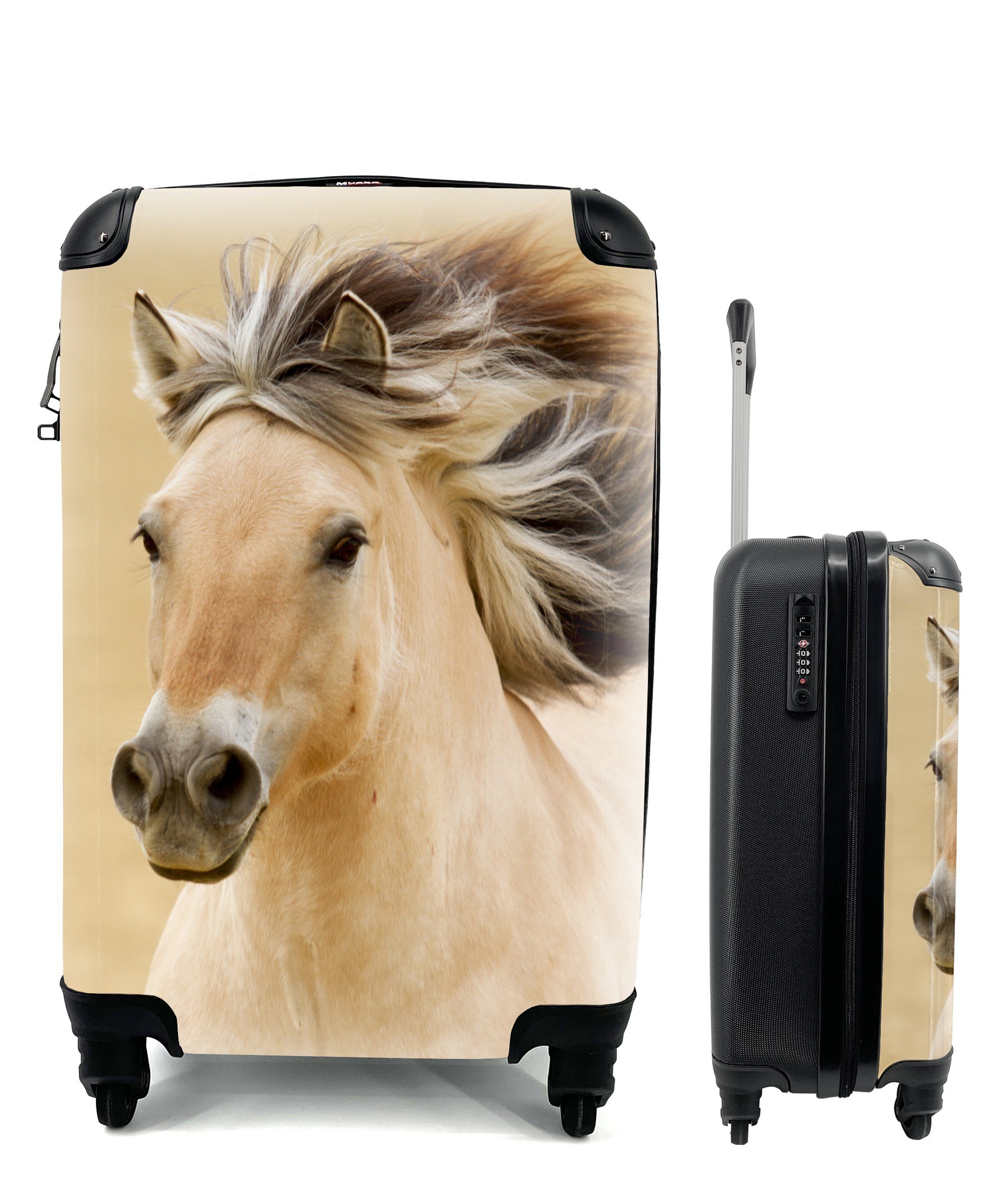 MuchoWow Handgepäckkoffer Pferde Porträt, - Reisekoffer Ferien, Reisetasche Rollen, mit - - Tiere Mähne Handgepäck für rollen, 4 Trolley