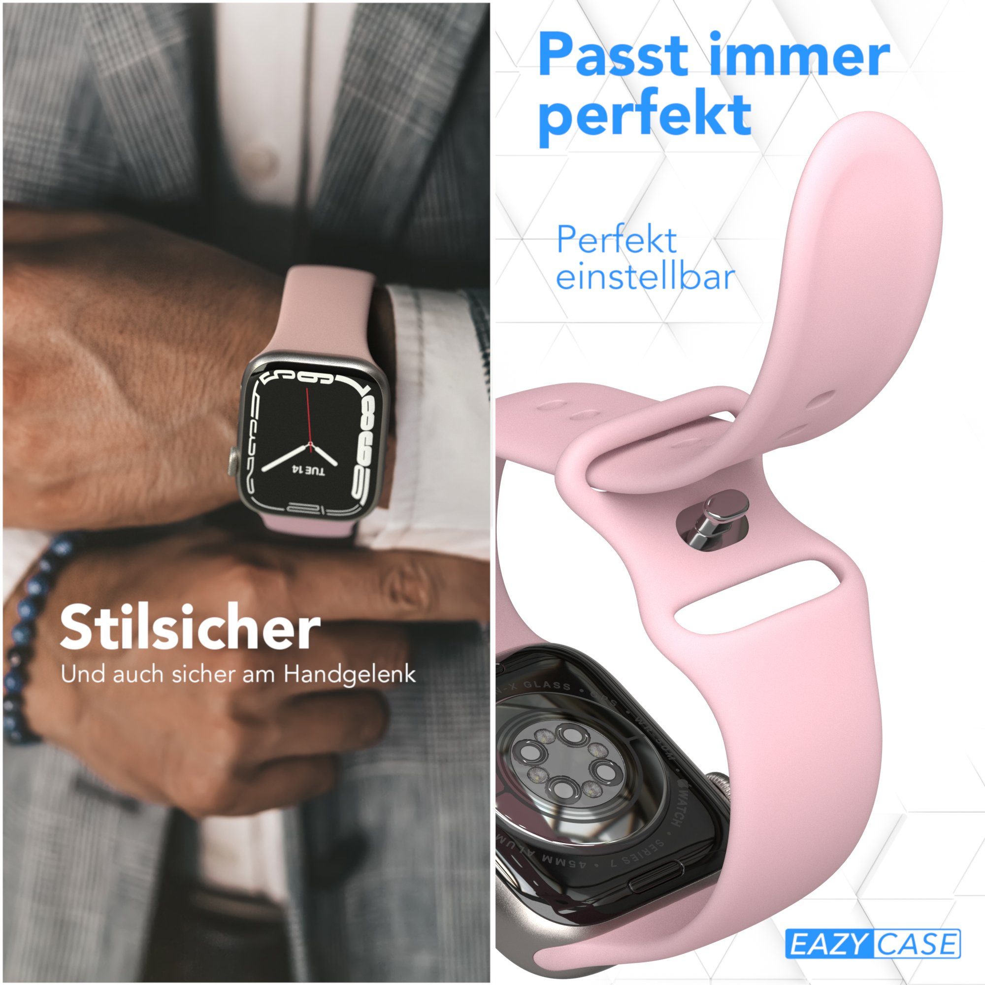 EAZY CASE Smartwatch-Armband Silikon Armband iWatch 11 10 9 8 7 6 5 4 3 2 SE Ultra, Silikon Sportarmband für Apple Watch 38-42 mm Rosé Fitness
