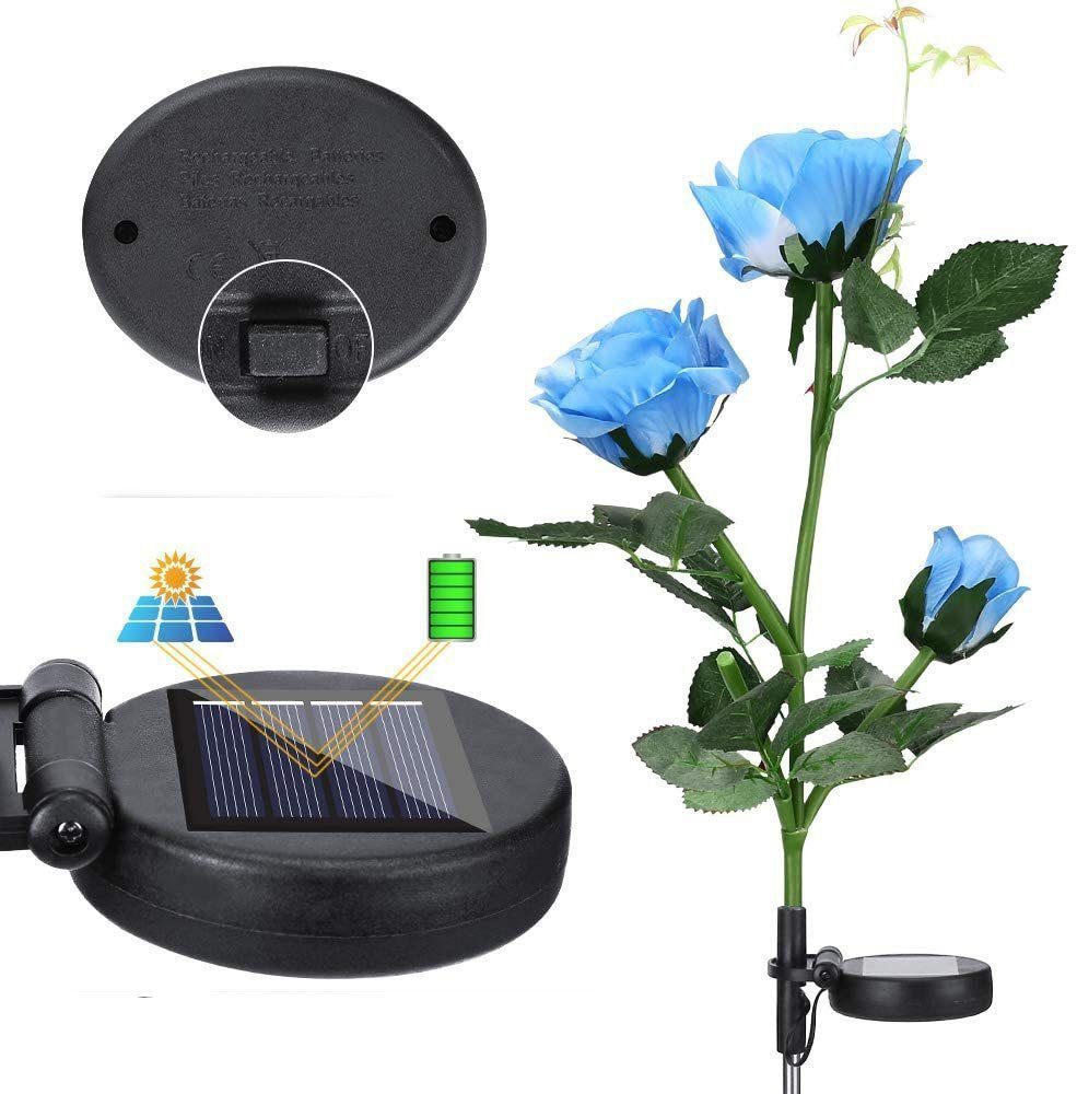 IP65 LED Solar LED Solarlampen oyajia Rose für Garten, fest Breiterem Außen Wasserdichte Größerer LED Deko, integriert, Licht Solarleuchte Solarpanel Blume Tageslichtweiß, 3 Blau