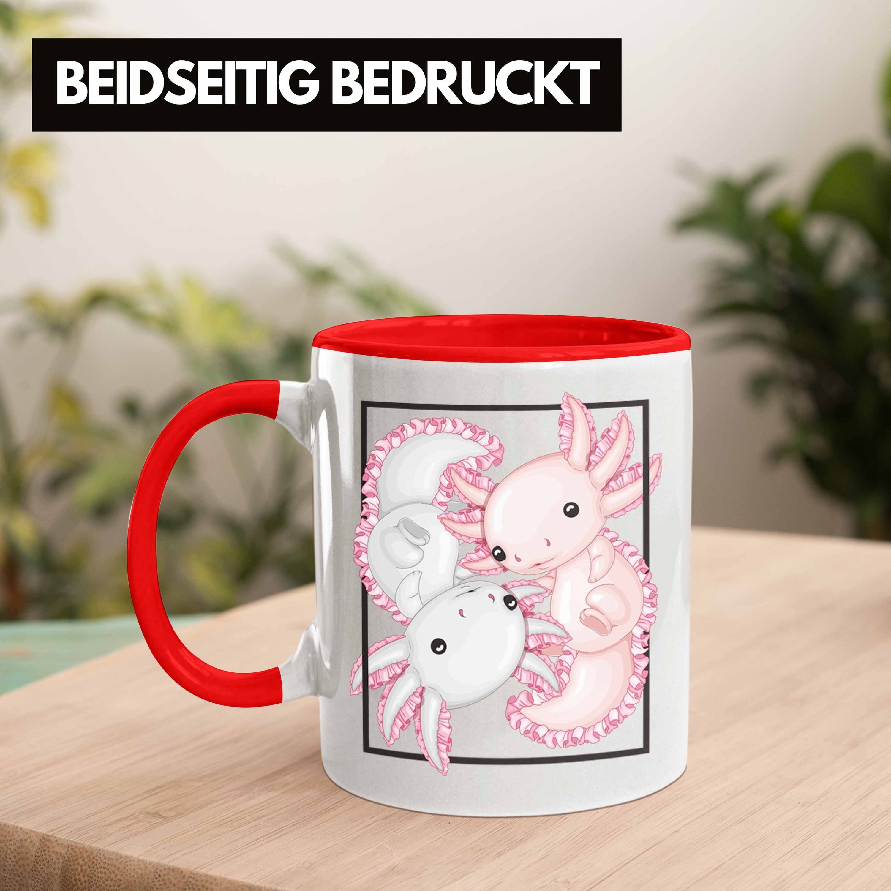 Trendation Tasse Axolotl Tasse Geschenk Schwanzlurch Besitzer Geschenkidee Rot