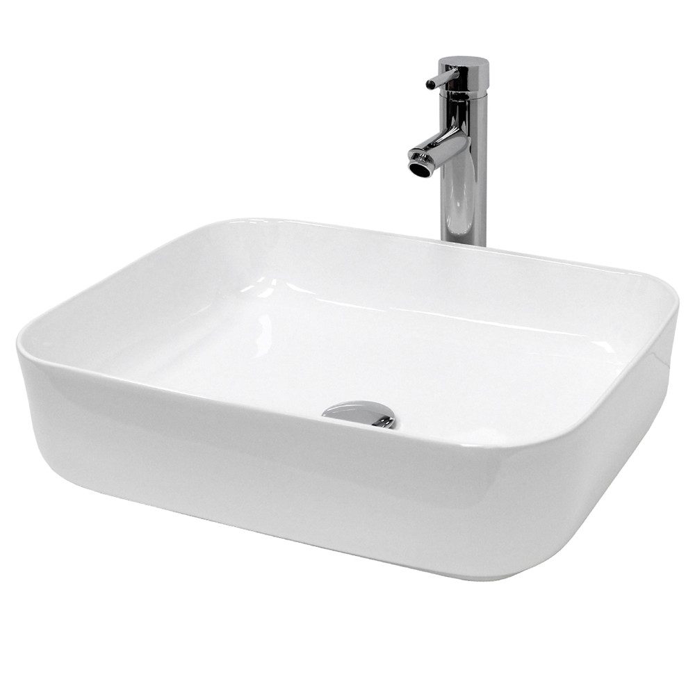 LuxeBath Waschbecken Aufsatzwaschbecken aus Keramik Handwaschbecken Wasserfall Waschtisch, Aufsatzwaschtisch Weiß inkl. Ablaufgarnitur ohne Überlauf Waschschale