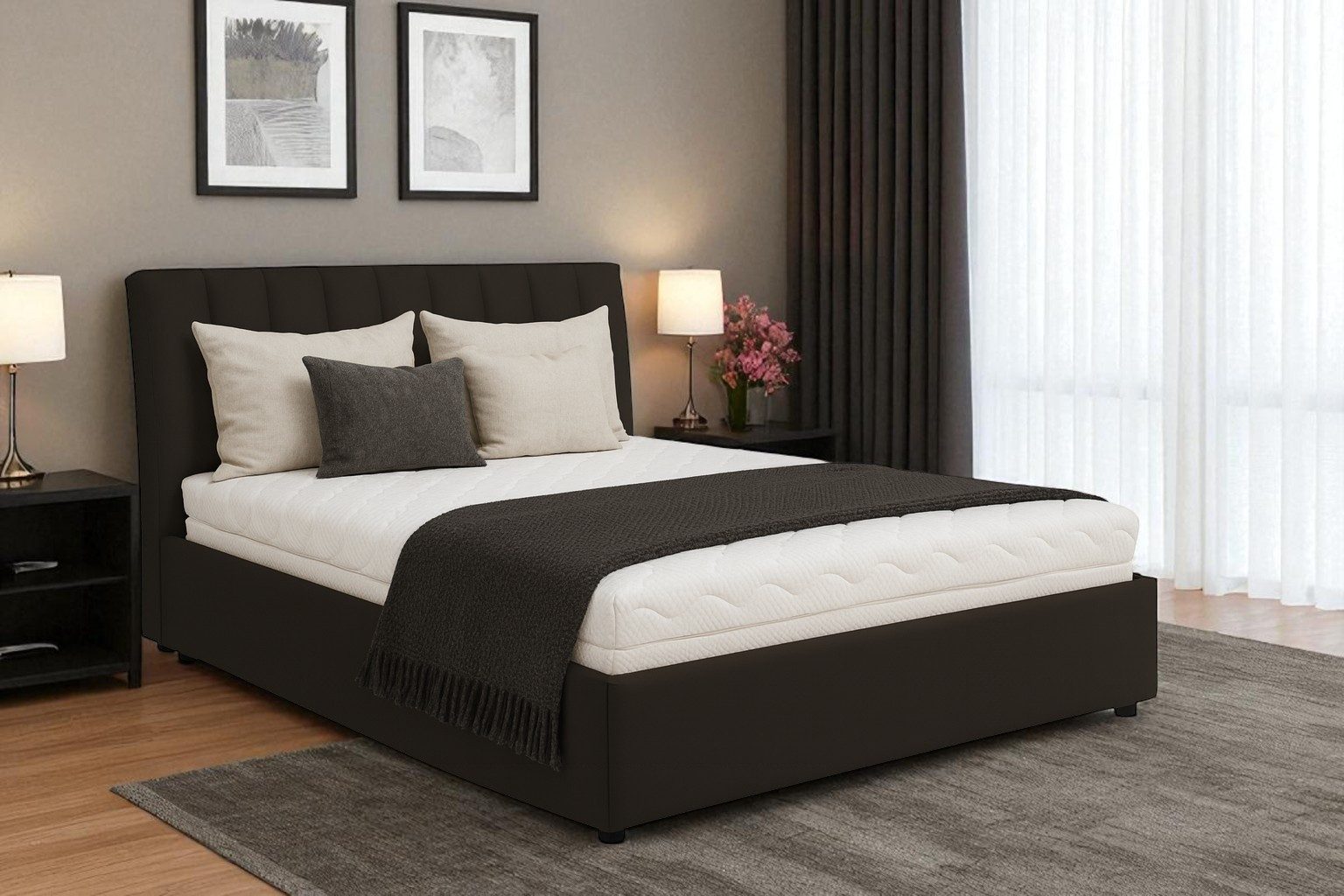 KS Home Concept Polsterbett mit Bettkasten 140x200 cm NUBIA mit Pocket Matratze H4 - Schokolade (Bett + Matraze), Polsterbett min Matraze Härtegrad H3/H4