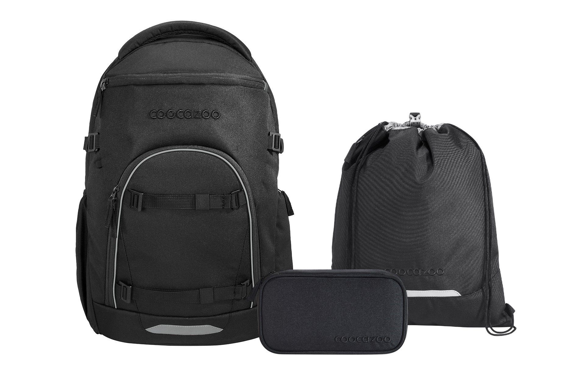 coocazoo Schulranzen Schulrucksack-Set BYTE Black Coal 3-teilig (3-teilig), für digitale Schule, ergonomisch, Easy-Grow-System