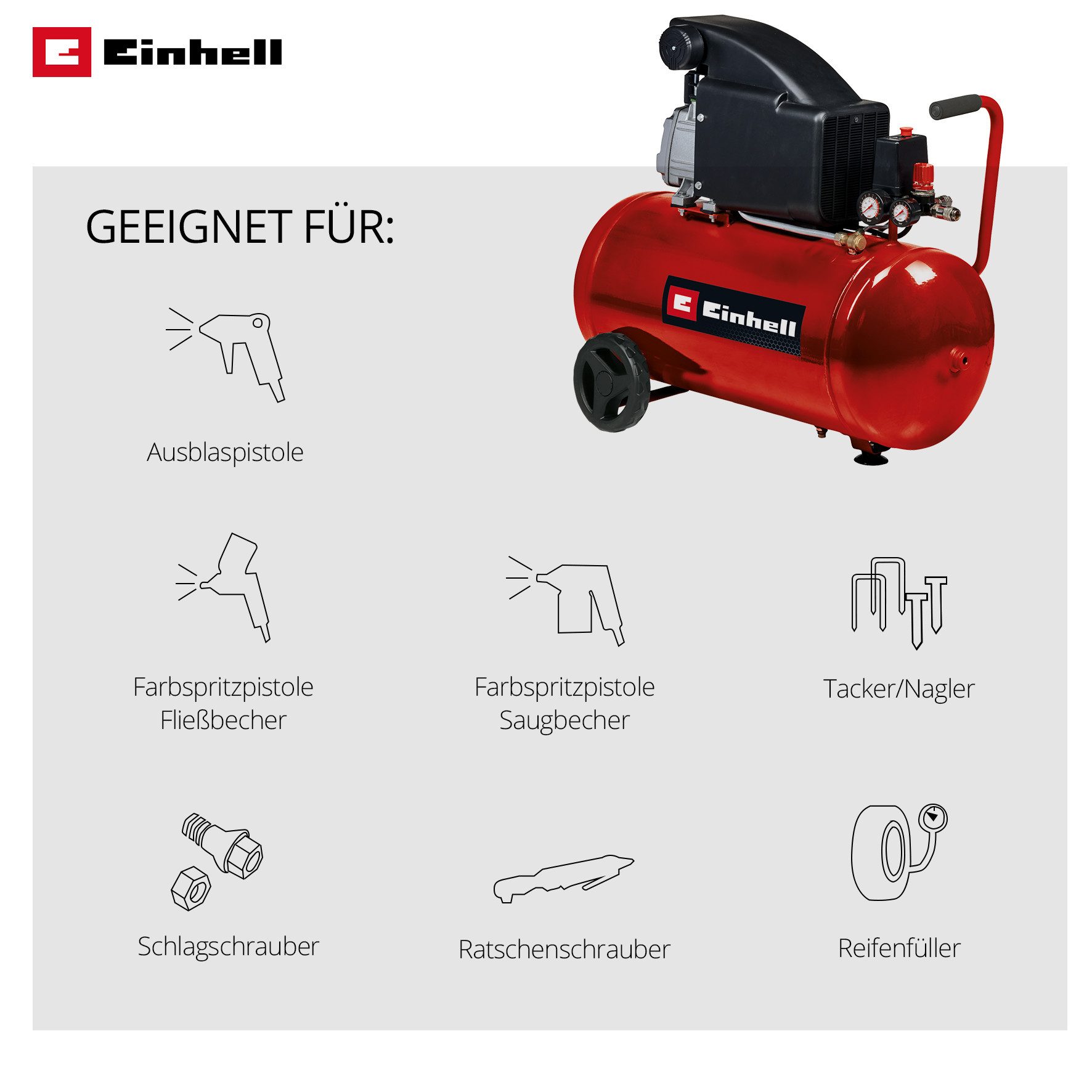 Einhell Kompressor TC-AC 270/50/8, 1800 W, max. 8 bar, 50 l