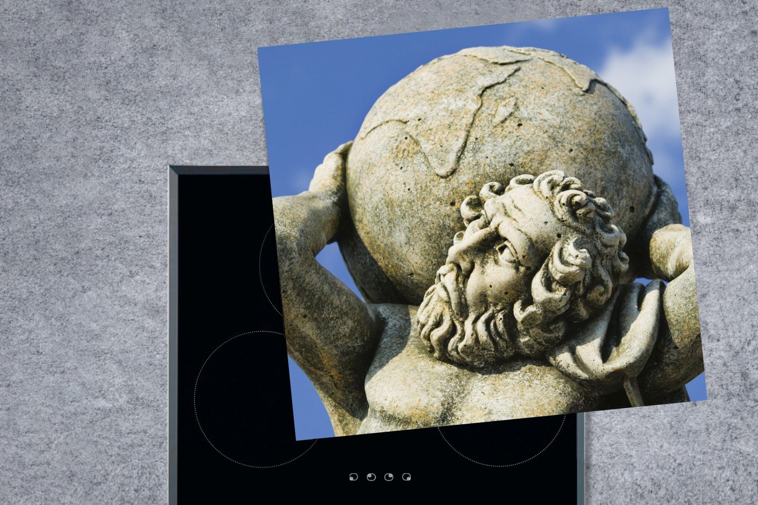 Herdblende-/Abdeckplatte für küche Vinyl, Arbeitsplatte tlg), Griechische - MuchoWow Statue (1 Mythologie Atlas, - cm, Ceranfeldabdeckung, 78x78