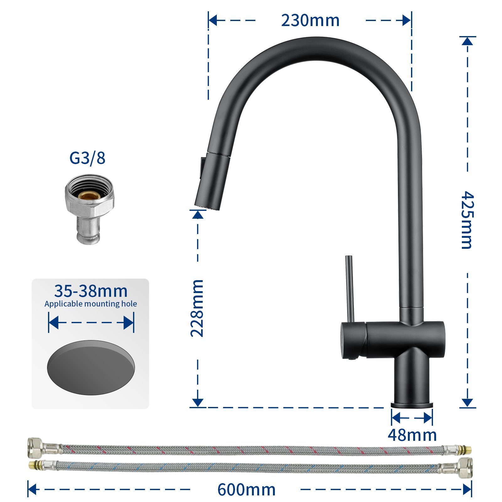 Küchenarmatur Niederdruck-Küchenarmatur Wasserabgabemodi, mit CECIPA Schwarz/Gebürstet 2