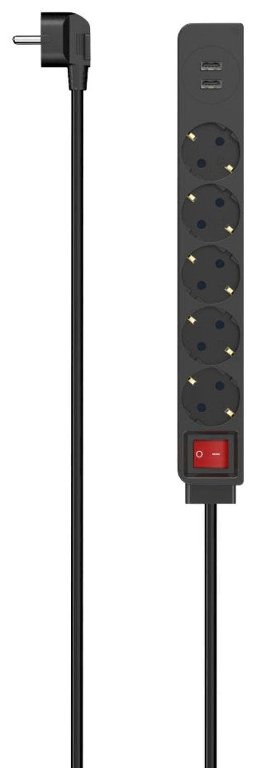 Hama Steckdosenleiste 7-fach (Ein- / Ausschalter, USB-Anschlüsse, Schutzkontaktkupplung, Schutzkontaktstecker, Kabellänge 1,4 m), 2 x USB-A