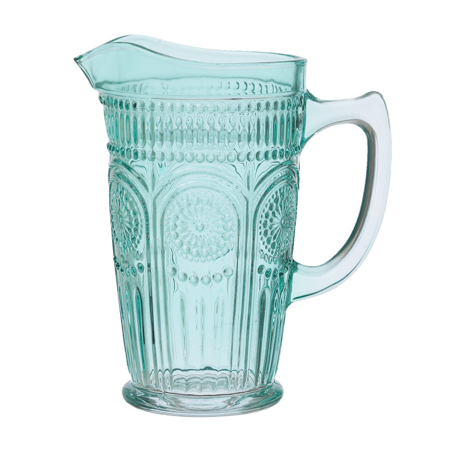 MARELIDA Wasserkrug Glaskrug Vintage Boho Blumenmuster Karaffe Tee Saft Kanne 1,4l blau