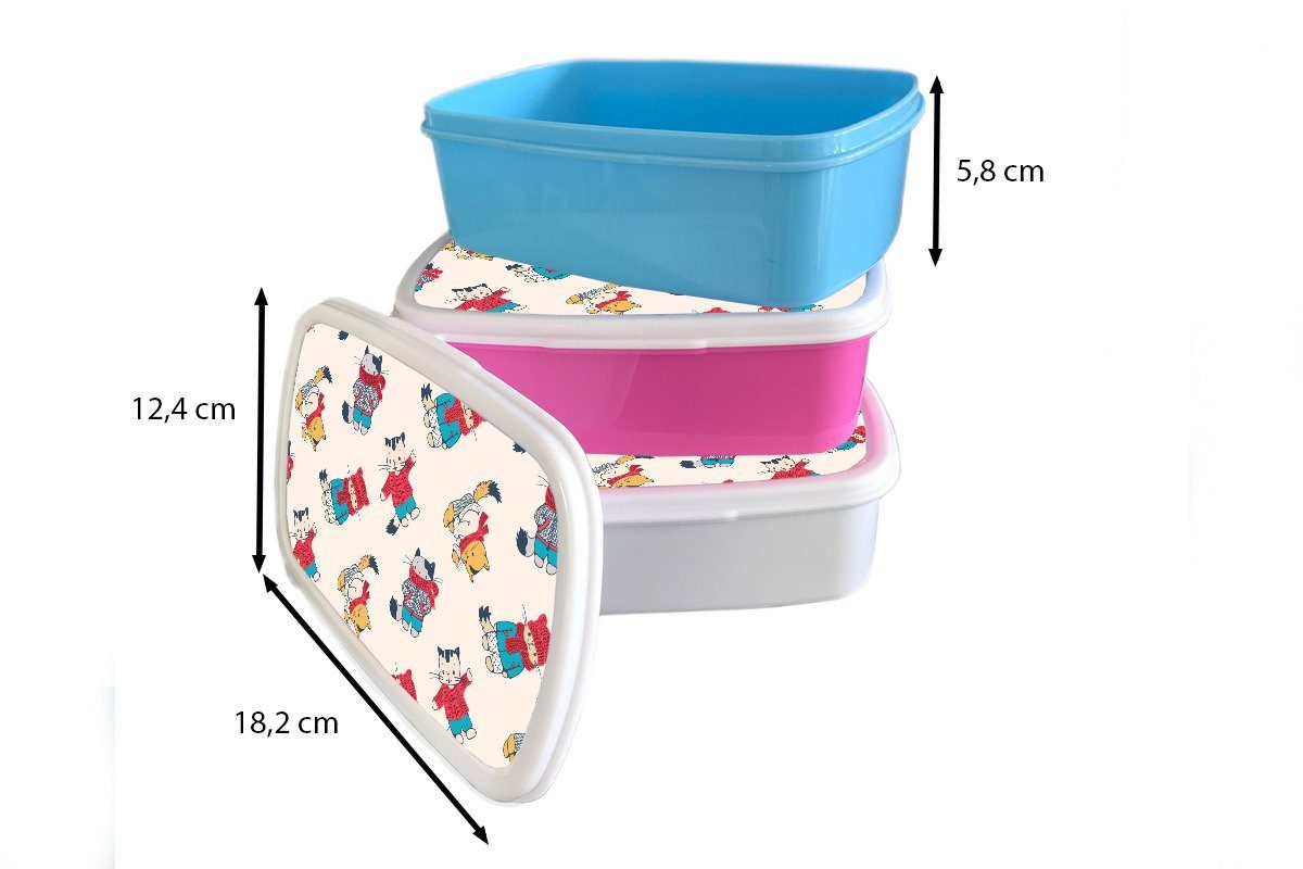 MuchoWow Lunchbox Winter - Kunststoff, weiß (2-tlg), - Muster, für Brotbox Kinder und - für und Mädchen Erwachsene, Jungs Katze Brotdose, Tiere
