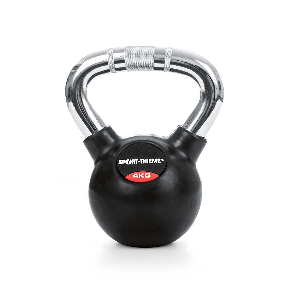 Sport-Thieme Kettlebell Kettlebell Gummiert mit gerändeltem Chrom-Griff, Trainiert funktionelle und explosive Kraft