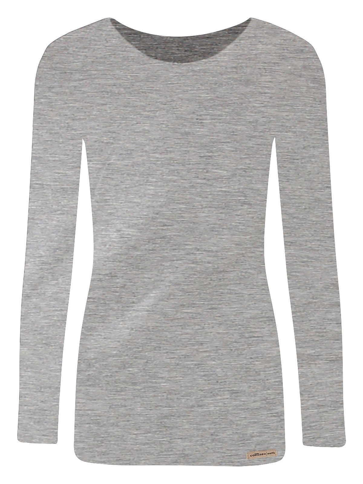 1-St) (Stück, Vegan Damen Baumwoll Shirt COMAZO grau-melange Langarm Unterhemd