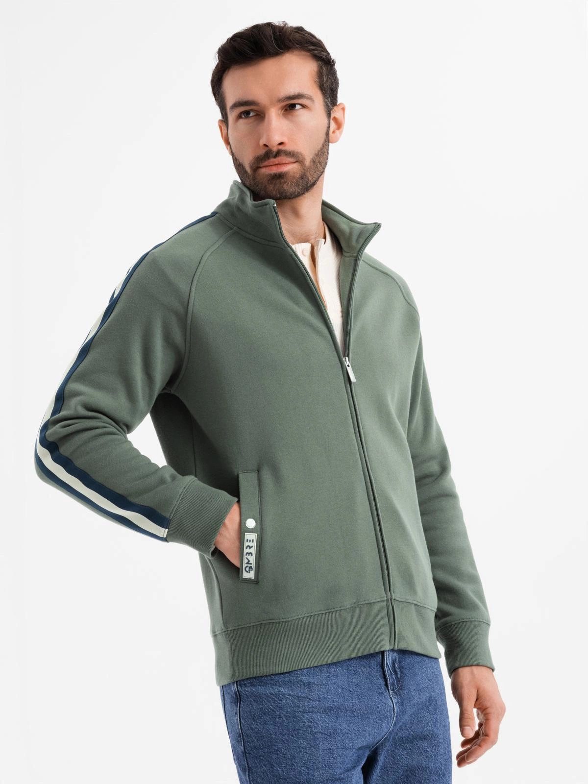 OMBRE Sweatjacke Herrensweatshirt mit hohem Kragen und Streifen günstig online kaufen