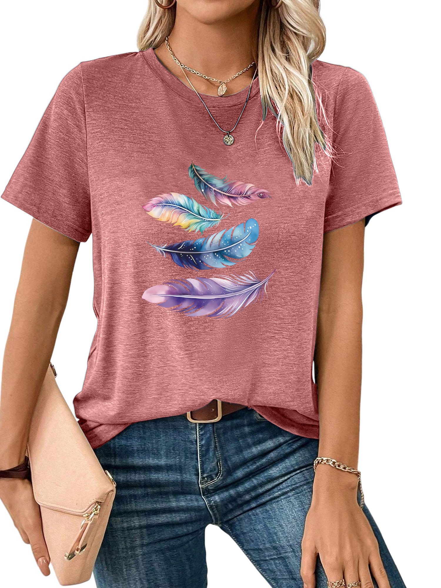 PYL Rundhalsshirt Damen bequemes Sommer Kurzarmbluse günstig online kaufen