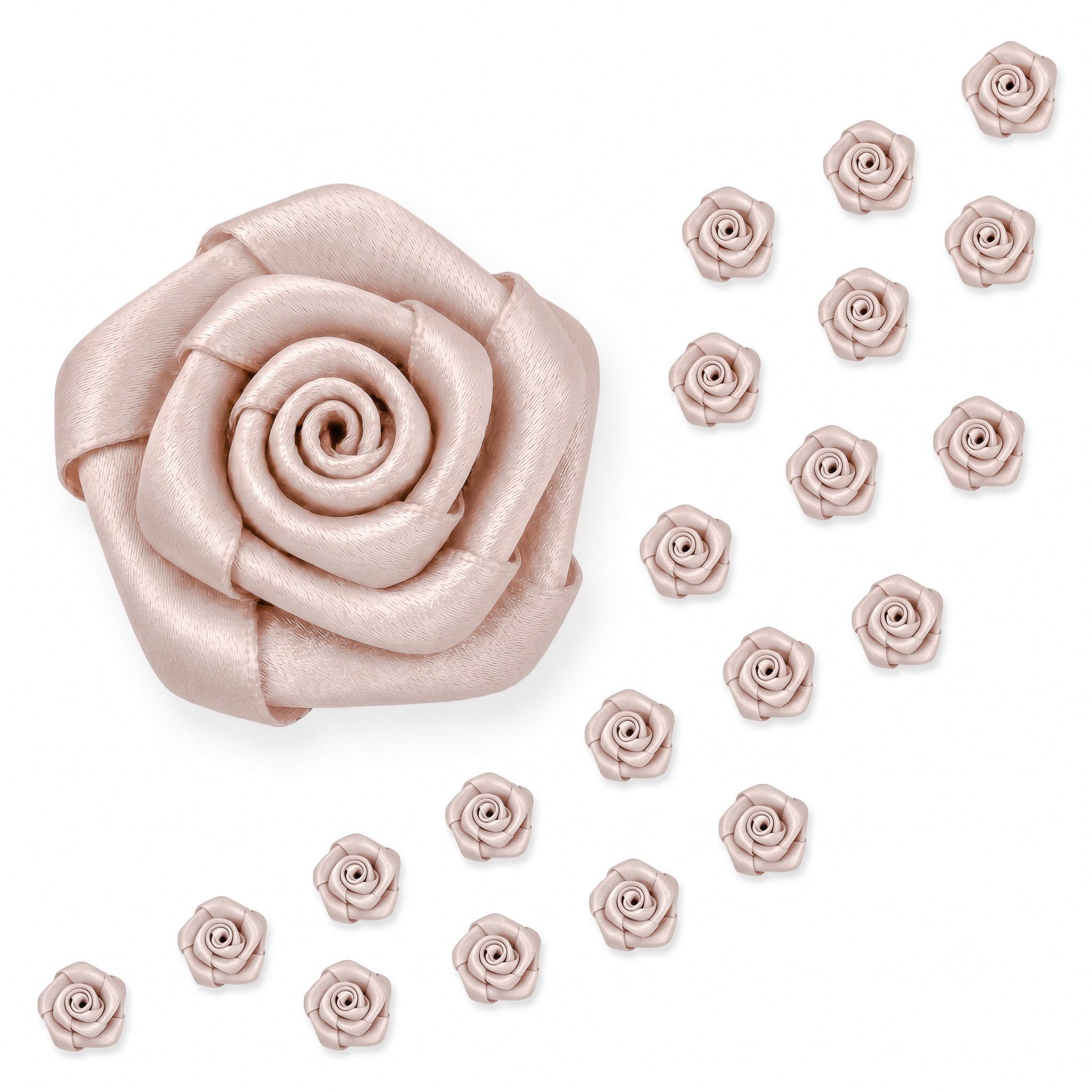 Creativery Streudeko, Satinrosen 15mm zum Basteln & Aufnähen 20 Stück Cappuccino