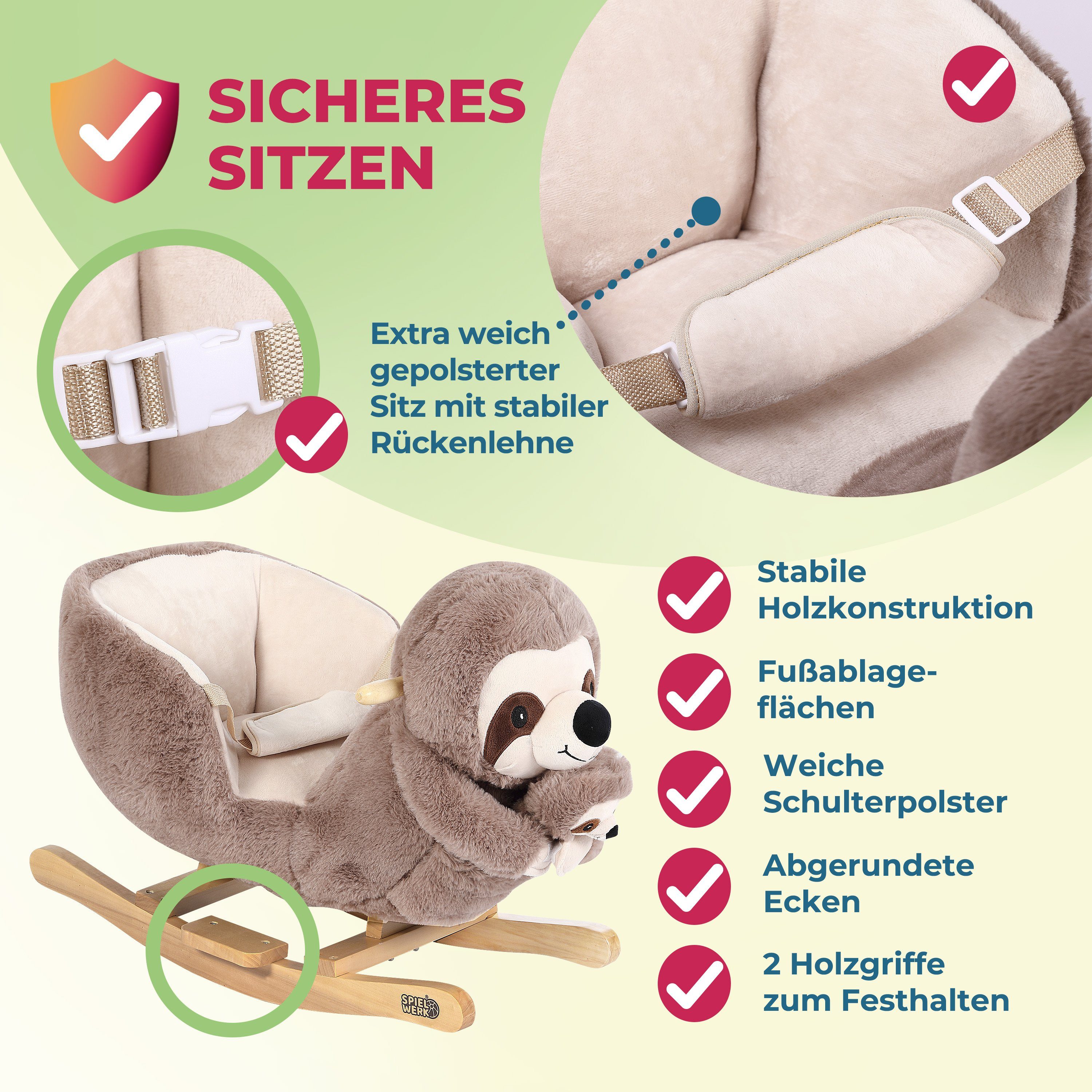 Deuba Schaukeltier Faultier, Schaukelfaultier Schaukeltier Wippe Kinder Baby Spielzeug Faultier
