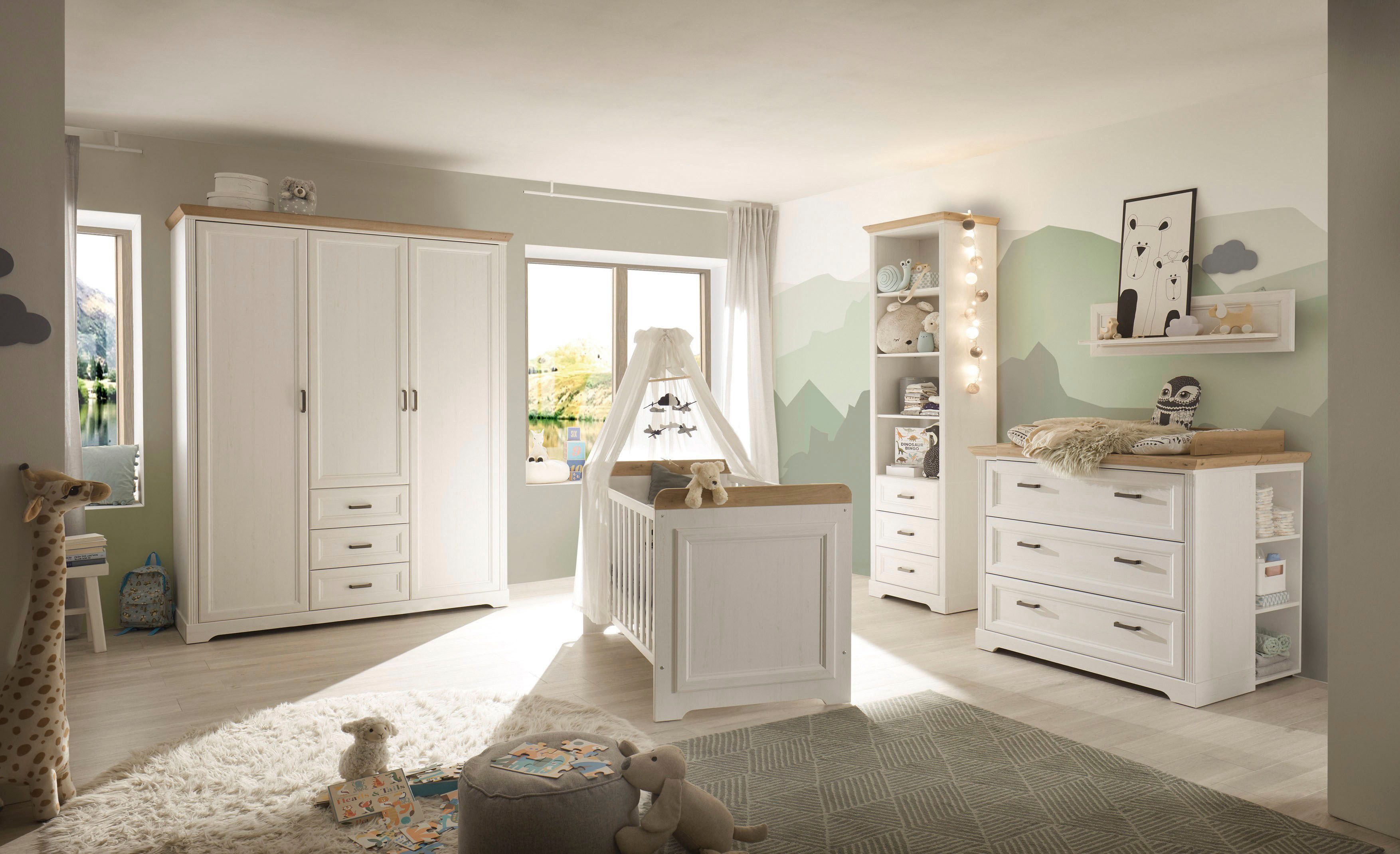 Begabino Babyzimmer-Komplettset Jasmin, (Set, 3-tlg), bestehend aus Kleiderschrank, Babybett, Wickelkommode