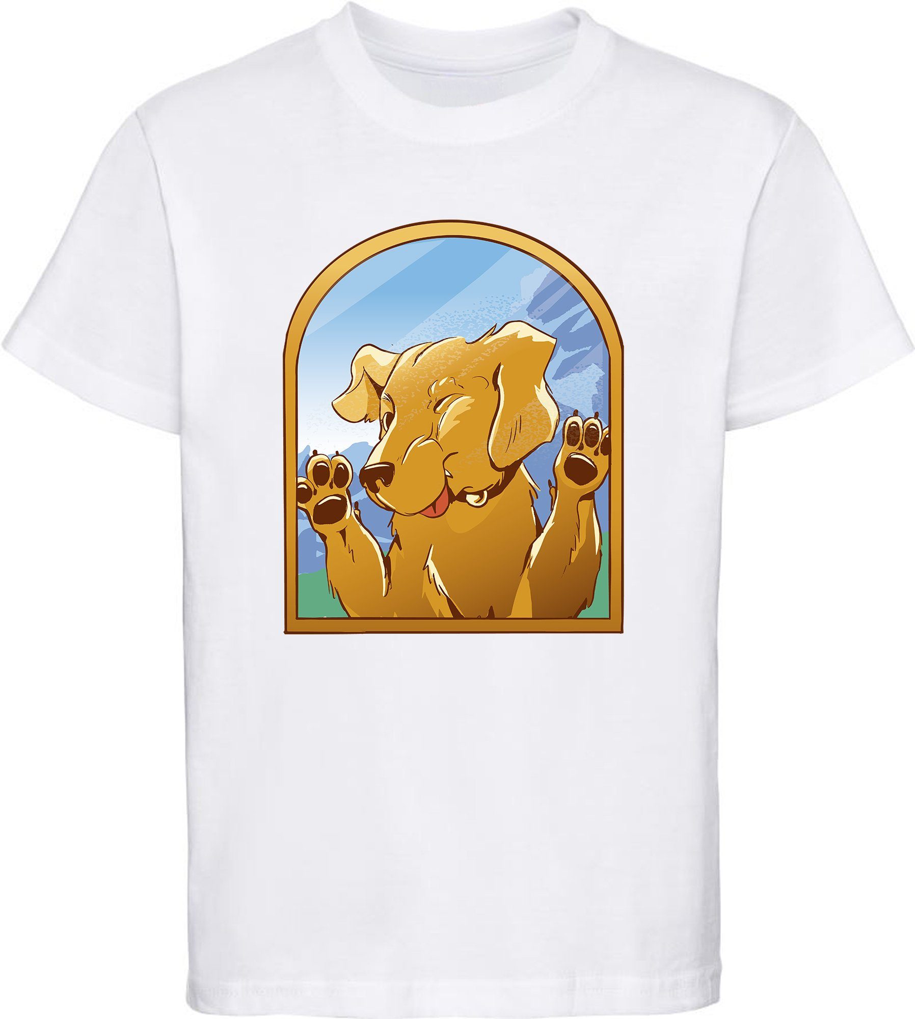 MyDesign24 Print-Shirt bedrucktes Kinder Hunde Aufdruck, Labrador Baumwollshirt T-Shirt Fenster i222 gegen mit weiss 