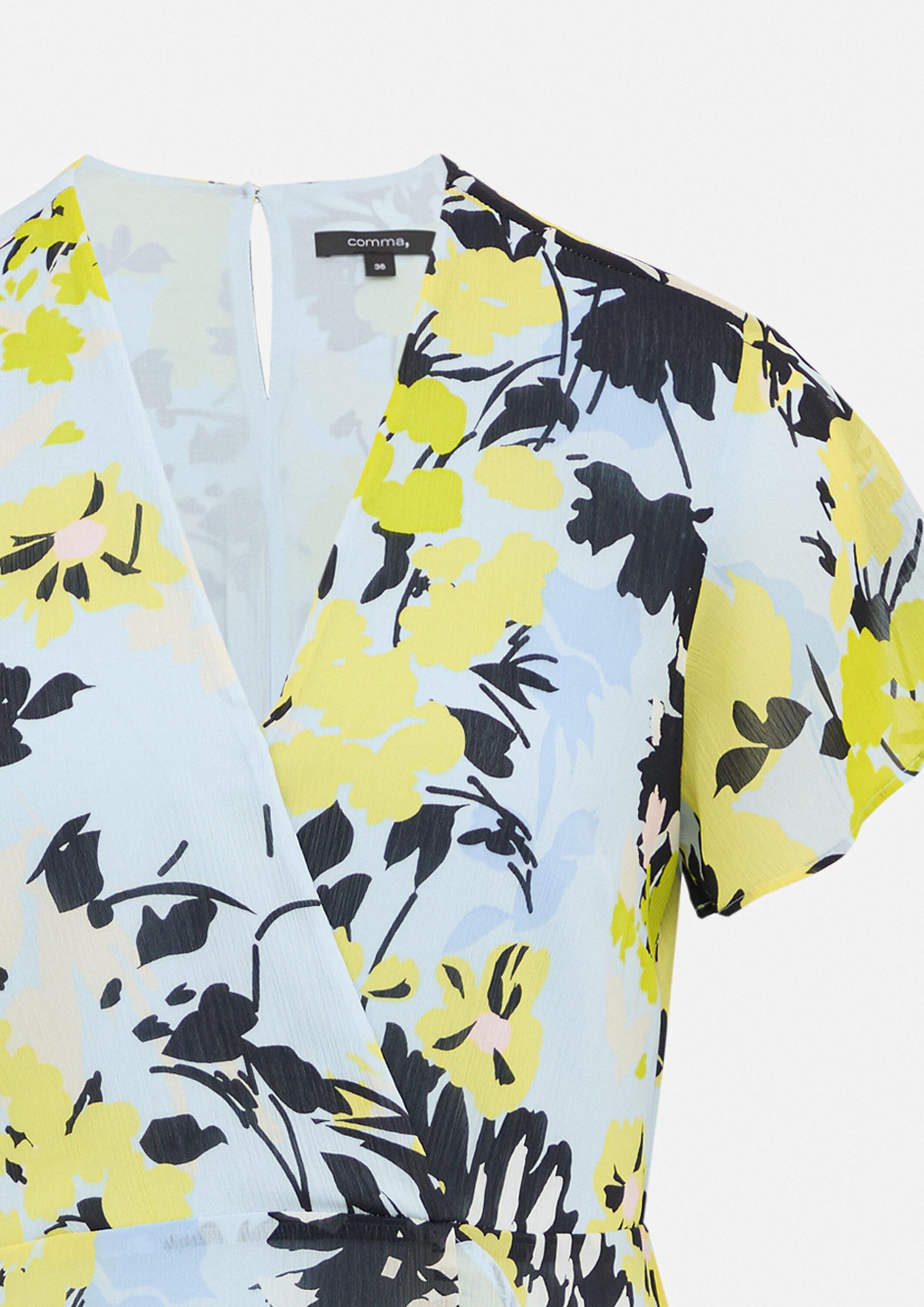 comma Midikleid Kleid Antailliertes Midikleid mit Volants und All-over-Print