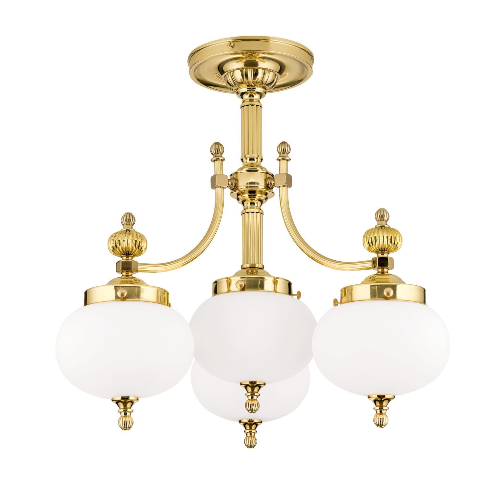 Licht-Erlebnisse Deckenleuchte VIKTOR, ohne Leuchtmittel, Messing Glas E27 B: 55 cm in glänzend Weiß 4-flammig Jugendstil