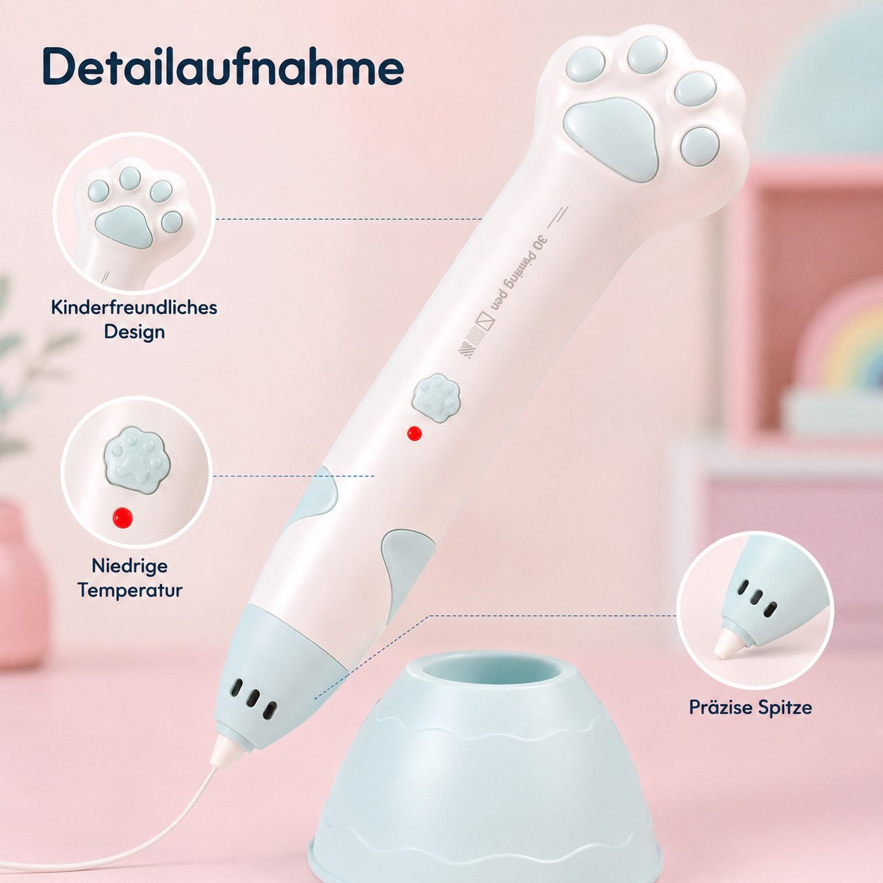 pedete 3D-Drucker 3D-Drucker-Stift 3D-Druckstift mit Sockel Keramik-Düse160-235°C, 3 von PLA-Filament, Kindergeschenk Diy Set 3D Stifte für Kinder