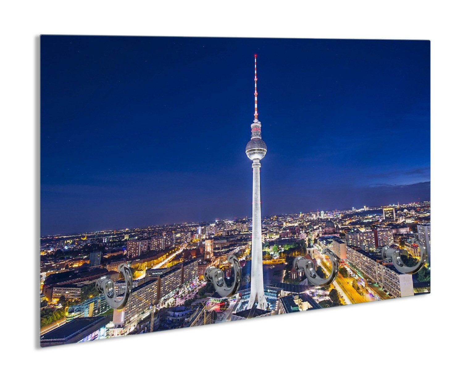 Wallario Полотенцесушители Fernsehturm Berlin bei Nacht, aus Glas mit 4 Metallhaken