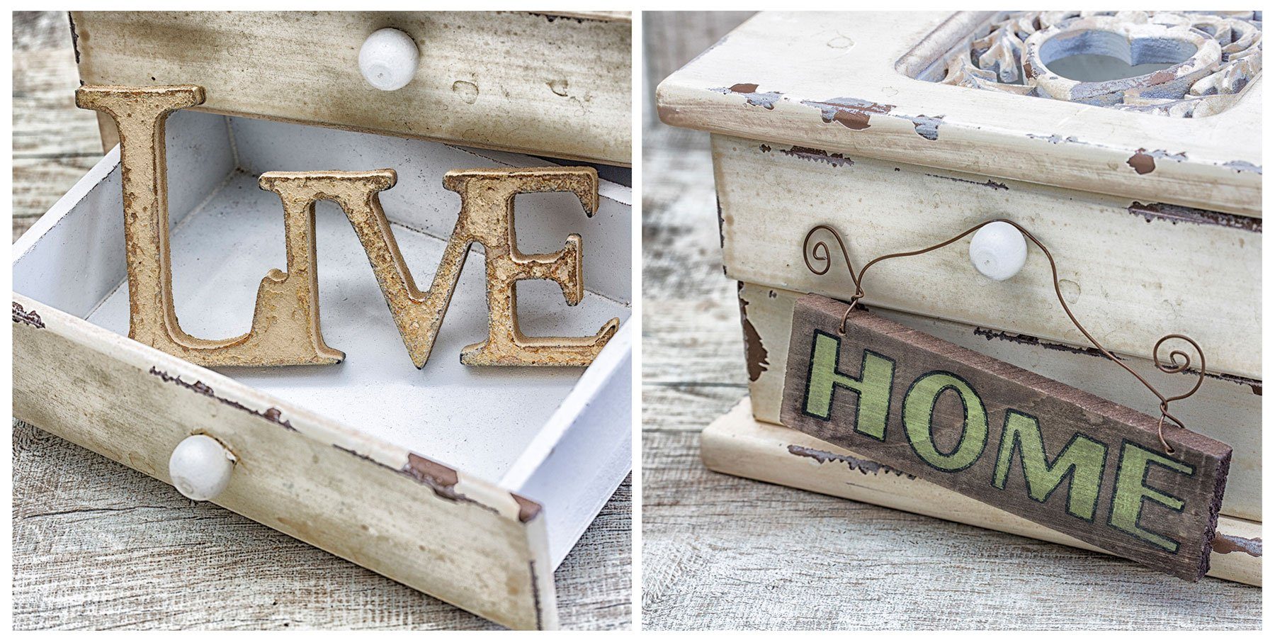 Levandeo® Glasbild, levandeo Glasbild 2er Set je 30x30cm Wandbild Glas Live Home Shabby