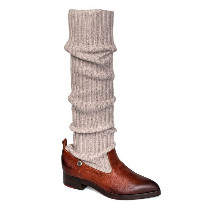 SUEI Terrakotta-Stiefel mit beigen Wollstiefeletten Stiefel Lederfutte und dunkelbrauner Ledersohle mit rutschfesten roten Gummieinsätzen Absatzhöhe 3 cm