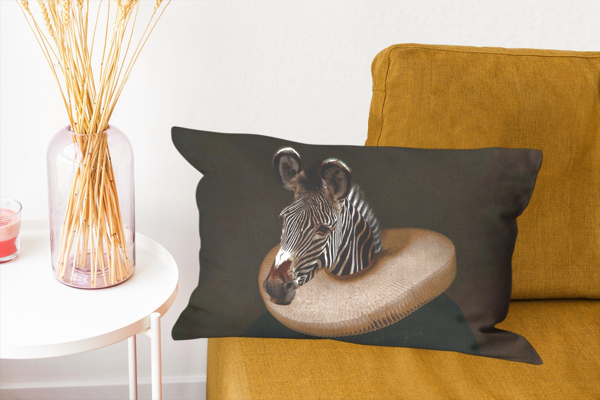 mit Dekoration, Schlafzimmer Alte Dekokissen MuchoWow Zierkissen, - Gemälde Zebra Dekokissen - Meister, Wohzimmer Füllung,