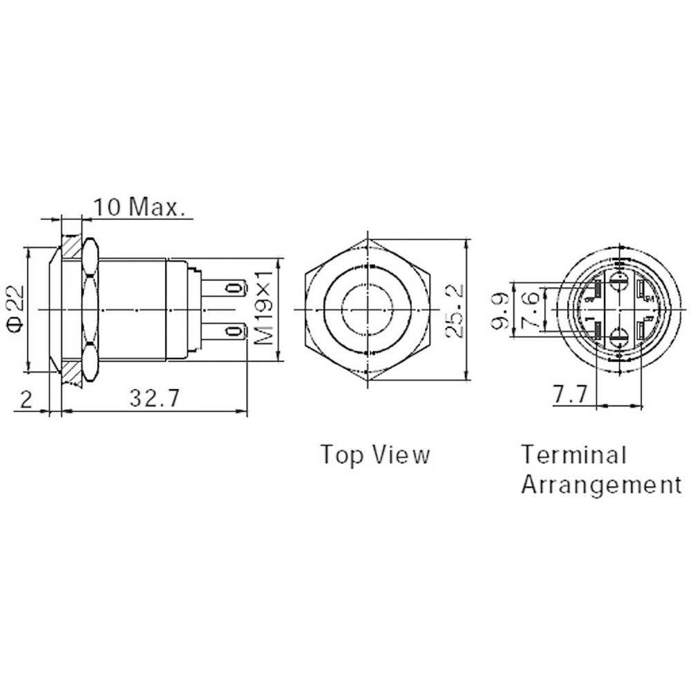 Thumbnail - TRU COMPONENTS Schalter VAND.GESCH. TASTER 19MM5A/250VAC RING GR, Betätiger flach