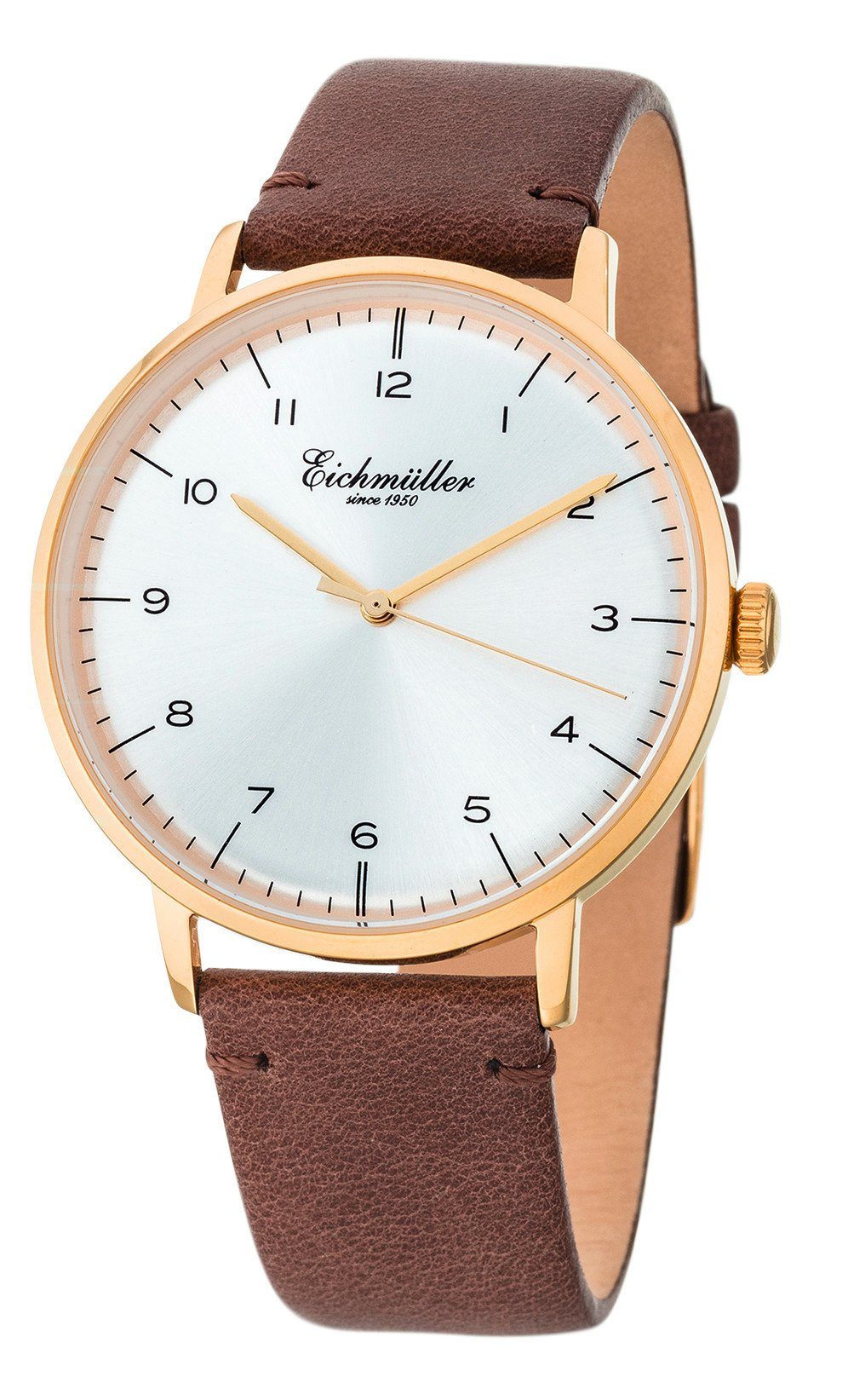 Eichmüller Quarzuhr Herrenuhr Braun Vergoldet Lederband 41 mm 3033-01, – elegante Herrenuhr mit klassischem Design
