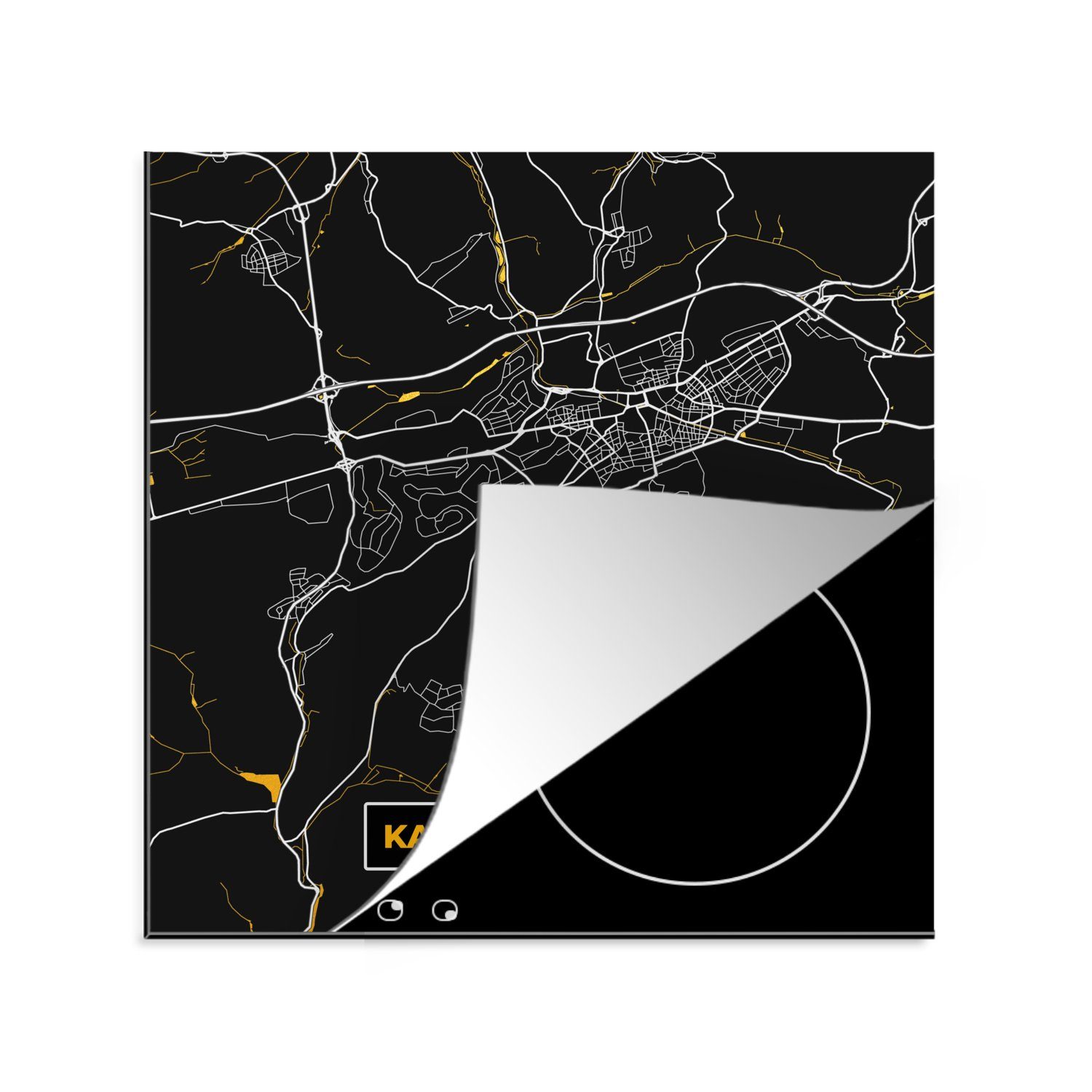 MuchoWow Herdblende-/Abdeckplatte Kaiserslautern - Schwarz und Gold - Stadtplan - Karte - Deutschland, Vinyl, (1 tlg), 78x78 cm, Ceranfeldabdeckung, Arbeitsplatte für küche