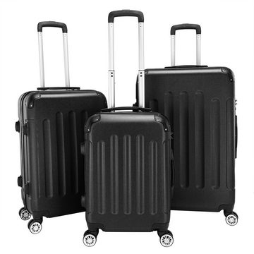VINGLI Trolleyset 3 in 1 tragbarer ABS Trolley Koffer, Reisekoffer, Schwarz, 4 Rollen, mit viel Stauraum