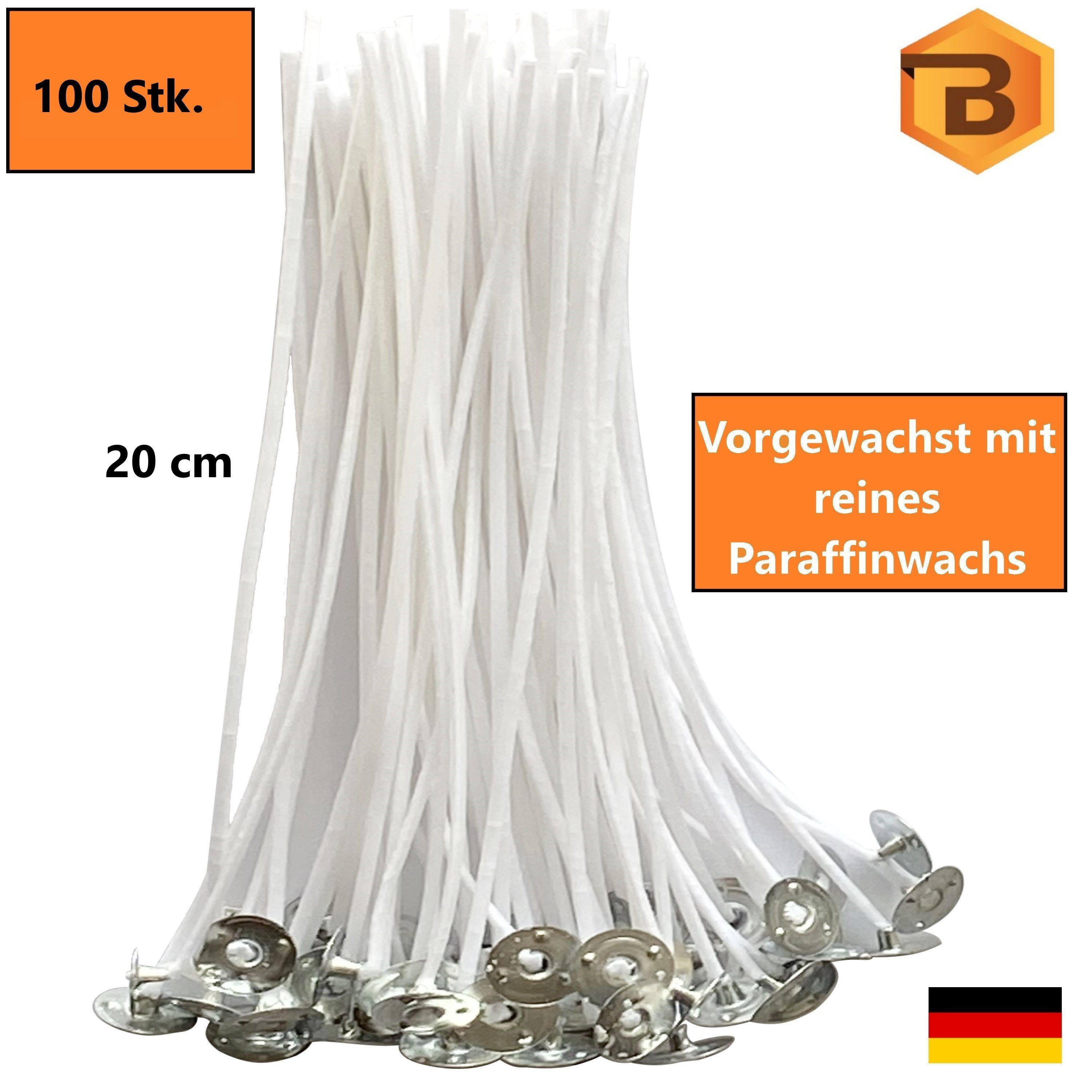 Bienenbiya Kerzenhalter Kerzendochte 100 Teelichtdochte gefährliche Rauchfrei, ohne St., natürlich Kerzenherstellung), DIY Baumwolle, Metallfuß 20 aus 100 Stk. mit lang Stoffe (100% Candle Wick, cm für Runddocht