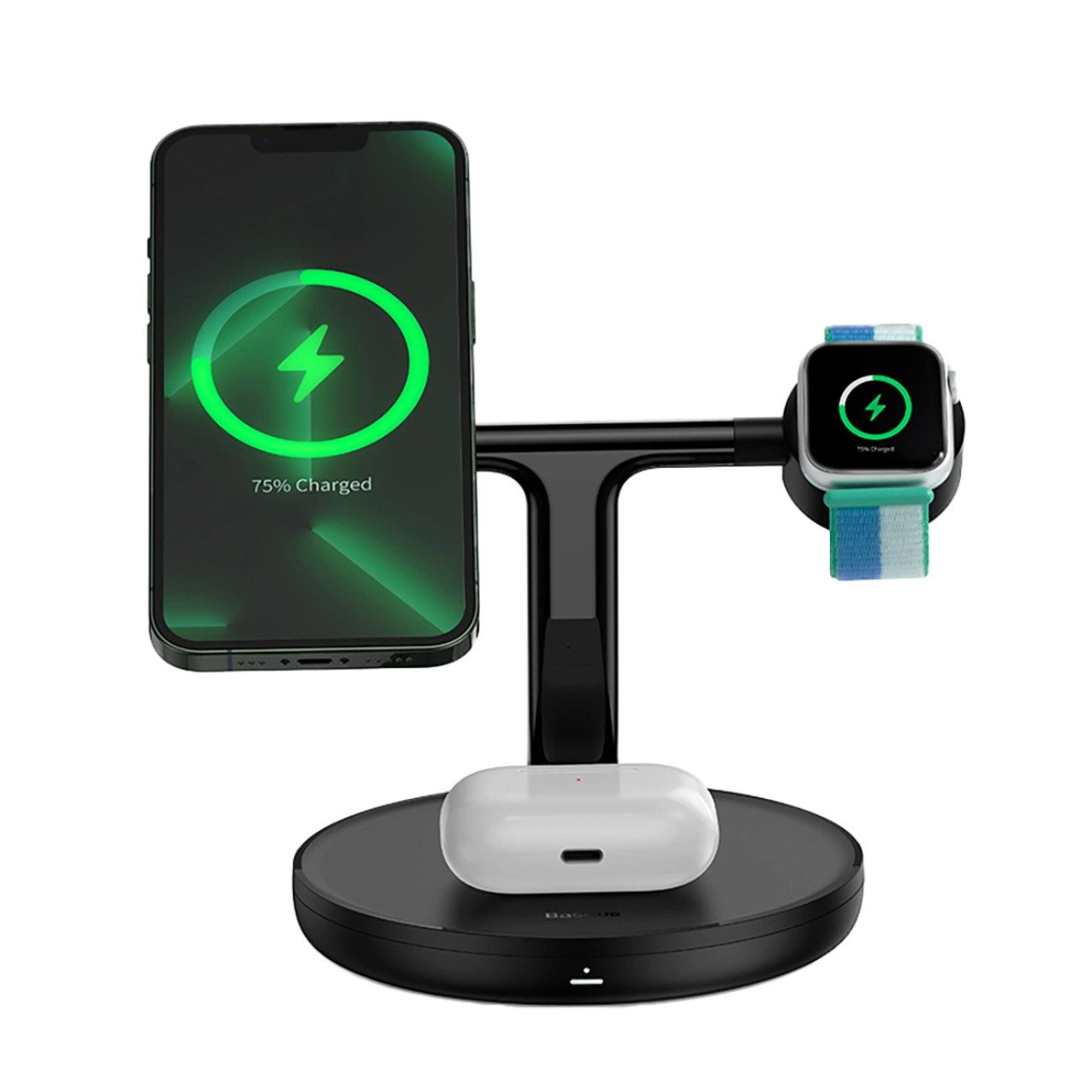 Baseus 6932172609627 Wireless Charger (1000 mA, Einzelprodukt, Einzeln, 3in1-Ladestation für iPhone, Watch, AirPods)