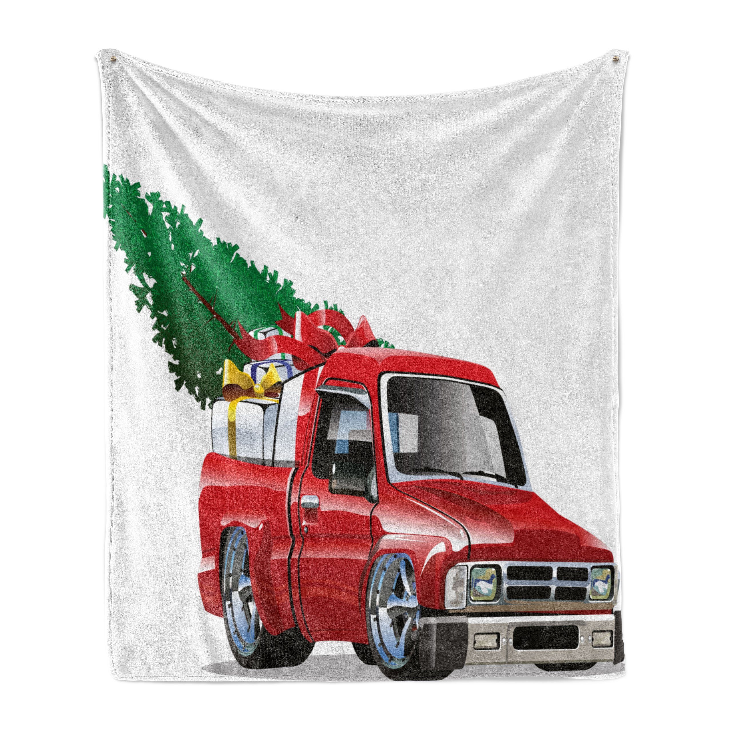 Wohndecke Gemütlicher Plüsch für den Innen- und Außenbereich, Abakuhaus, Weihnachten Red Farm Truck