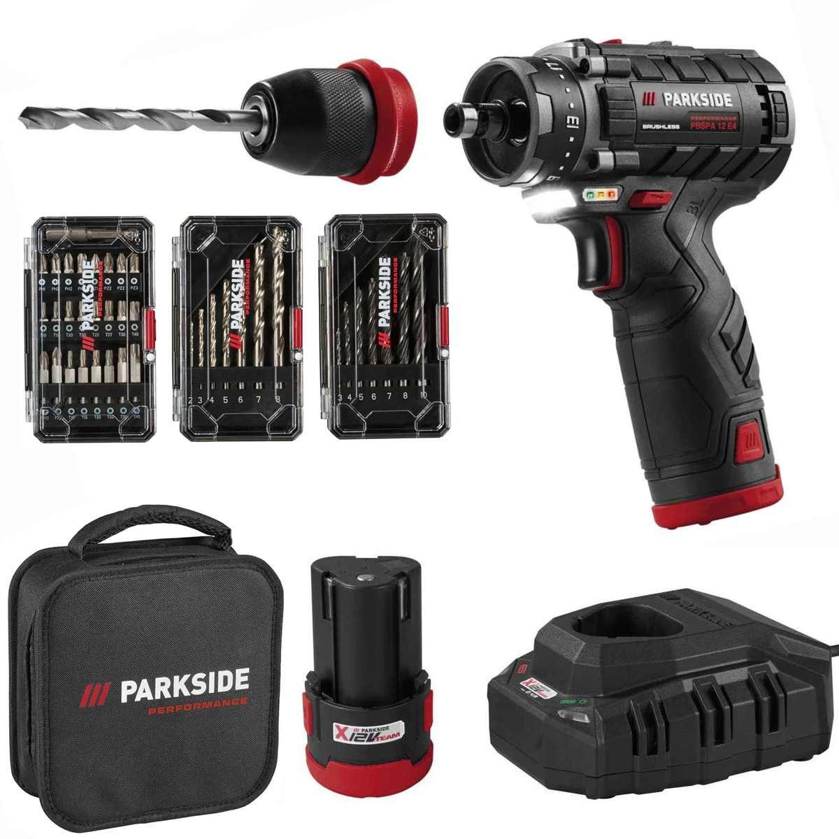 PARKSIDE PERFORMANCE® Akku-Drehschlagschrauber 12 V Akku-Bohrschrauber-Starterset PBSPA 12 mit 2 Akkus und Bohrerset