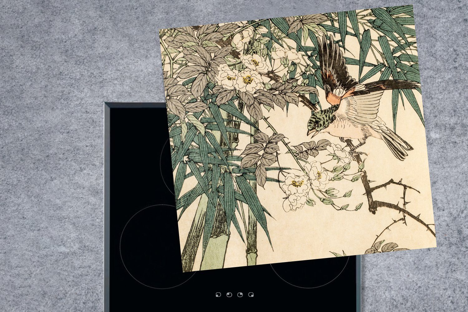 tlg), 78x78 (1 Vogel im küche Herdblende-/Abdeckplatte Vinyl, für MuchoWow Bambus, Ceranfeldabdeckung, Arbeitsplatte Roter cm,