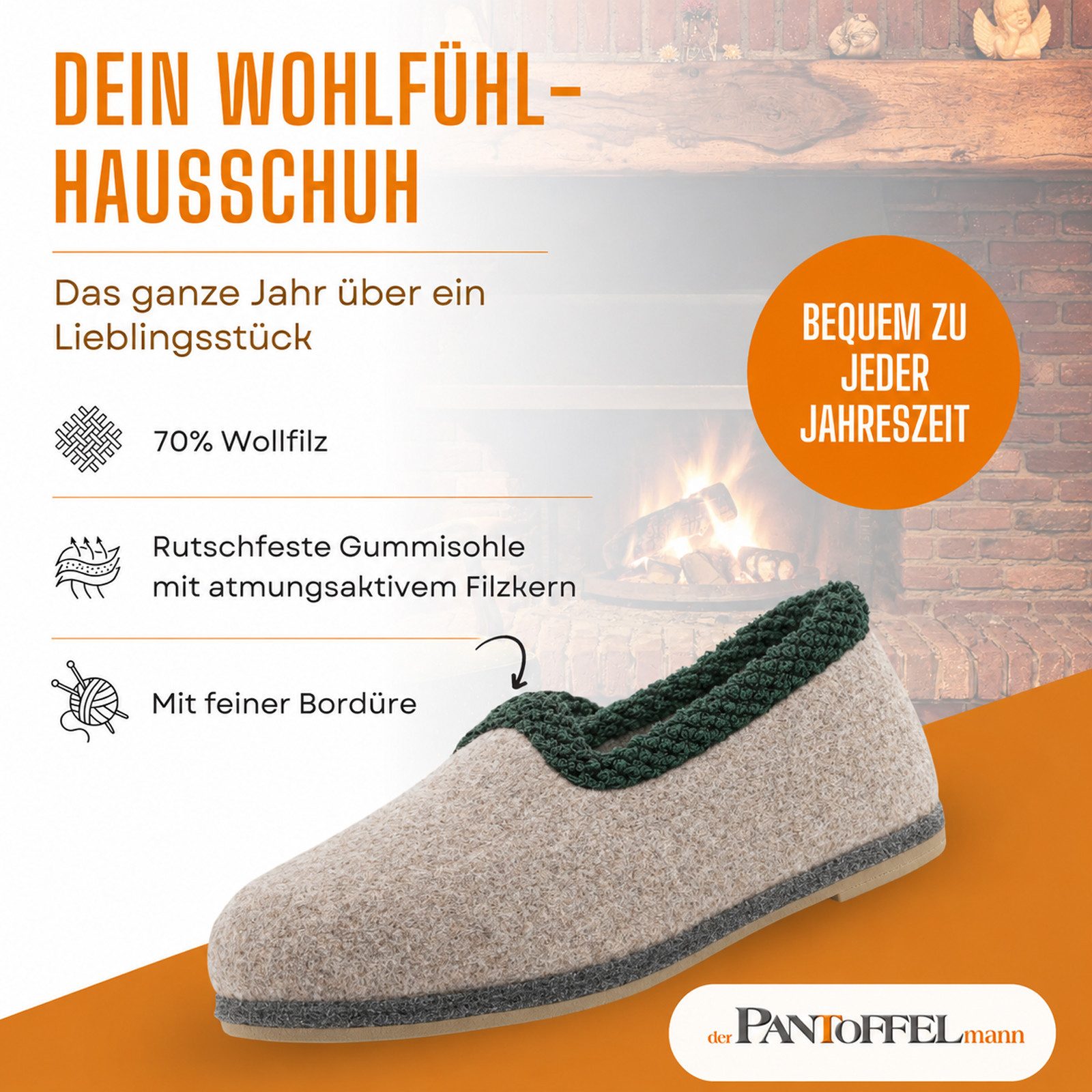 Pantoffelmann Filzhaussschuh Wollmischfilz Herren Damen Filzpantoffel Hausschuh grau Hausschuh (1 Paar) Filzpantoffeln, Gästepantoffel besonders leicht